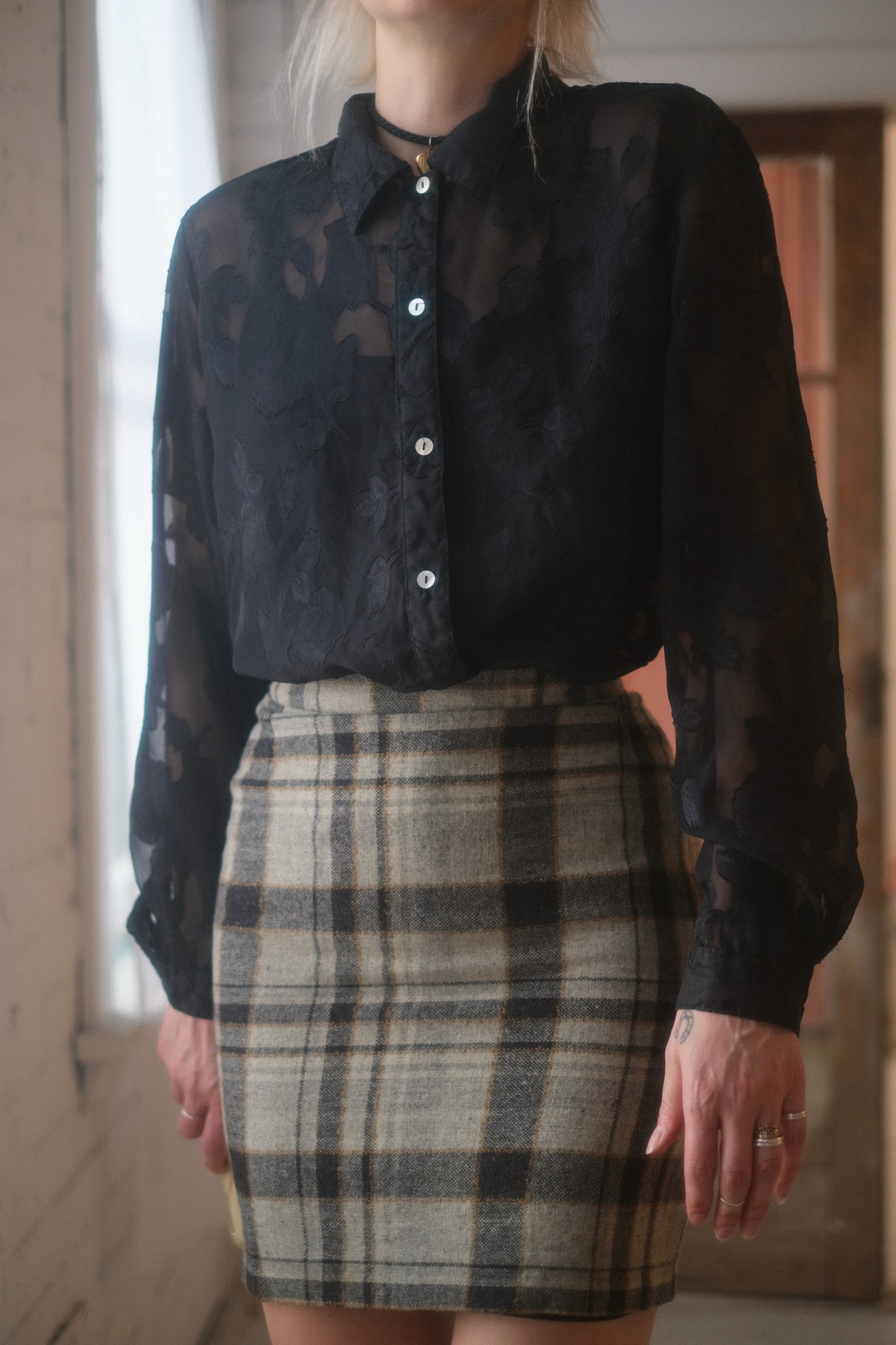 1970s Plaid Pencil Skirt