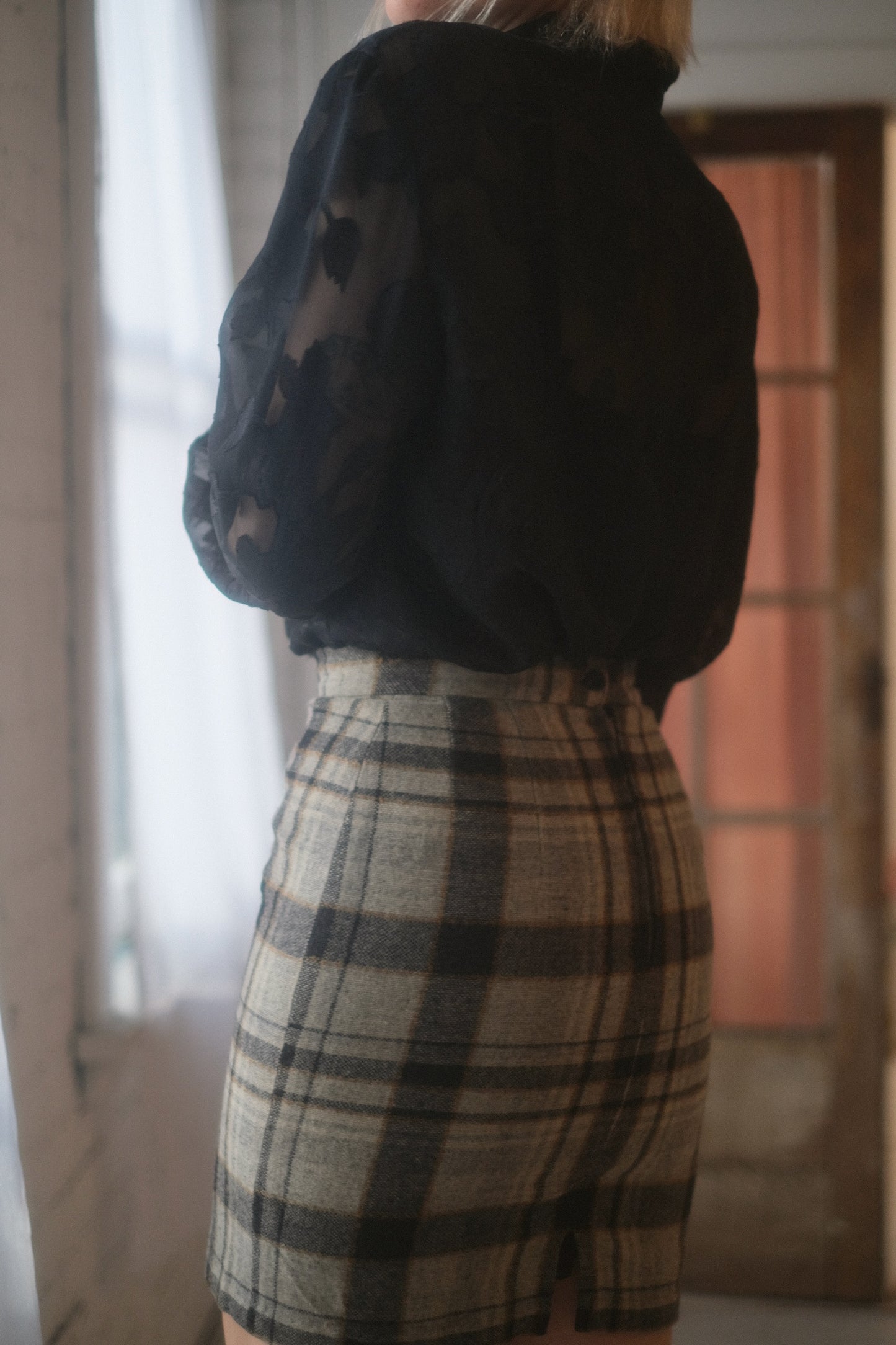 1970s Plaid Pencil Skirt