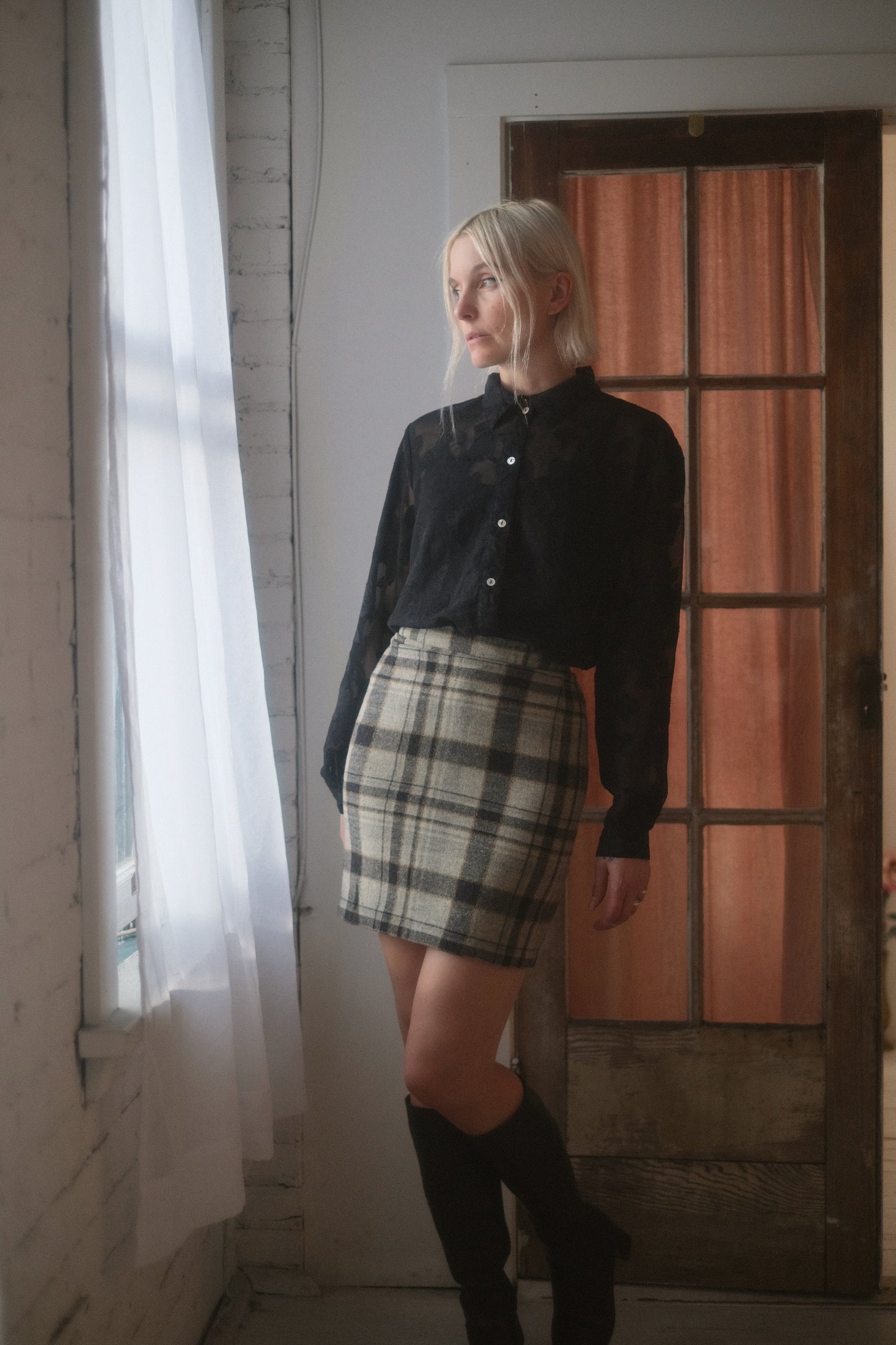 1970s Plaid Pencil Skirt