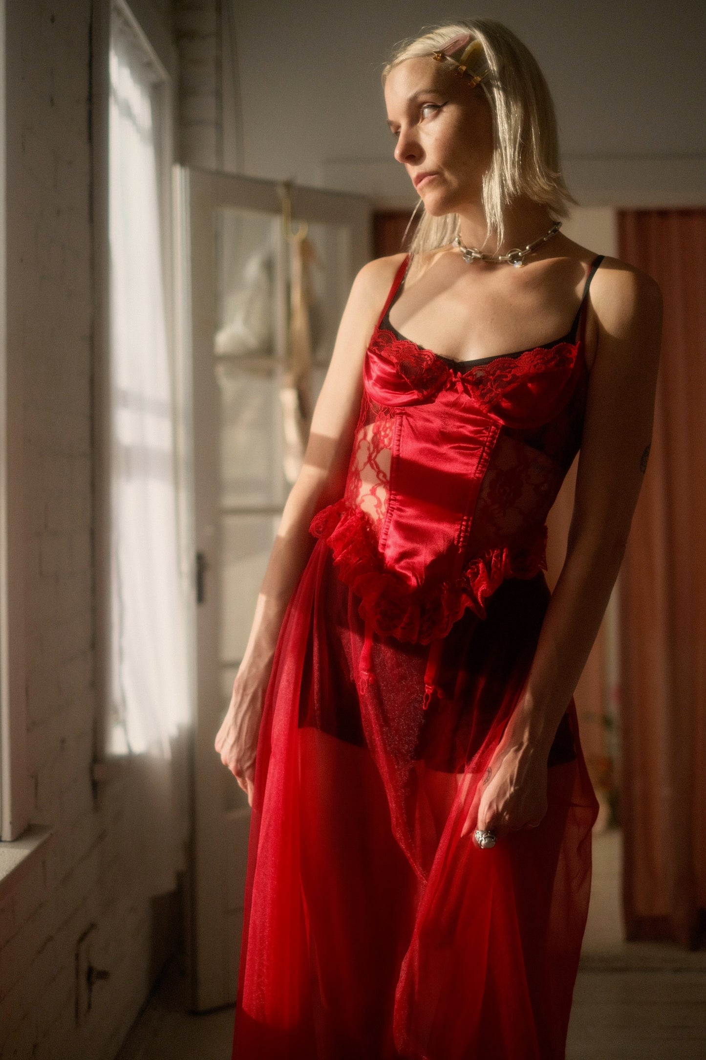 1980s Cerise Bustier Set