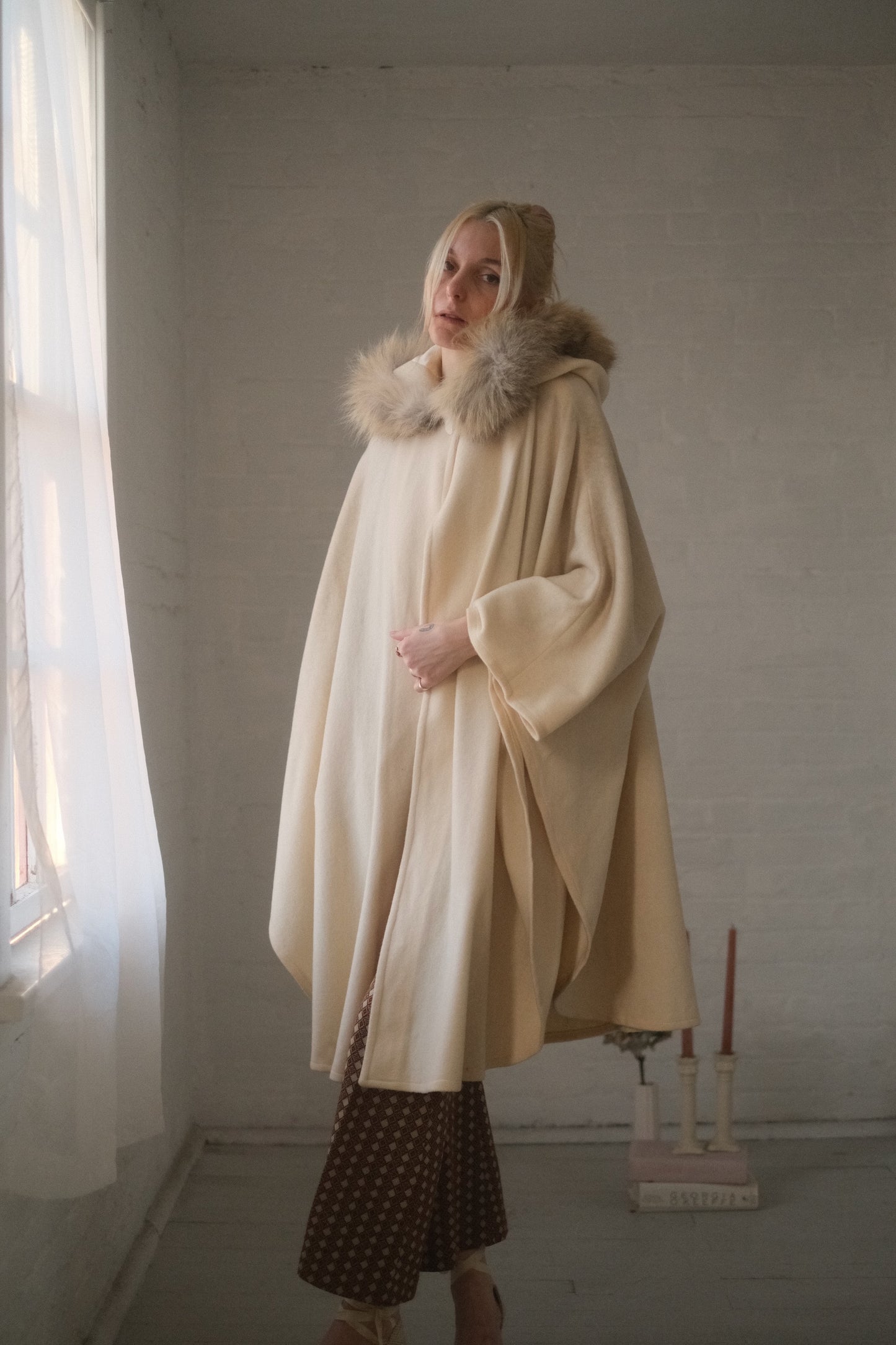 1980s Fur Hooded Ivory Cape