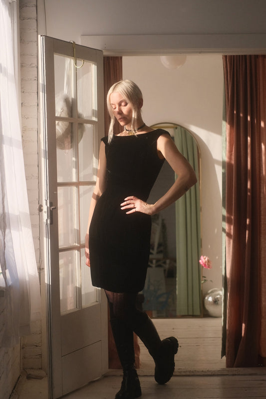 1980s Silk Bergdorf Goodman Velvet Dress