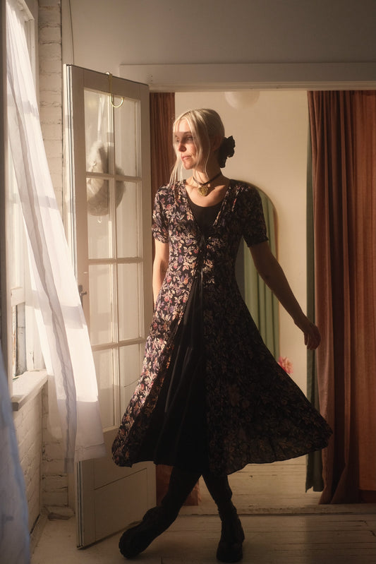1990s Lace Up Flora Dress