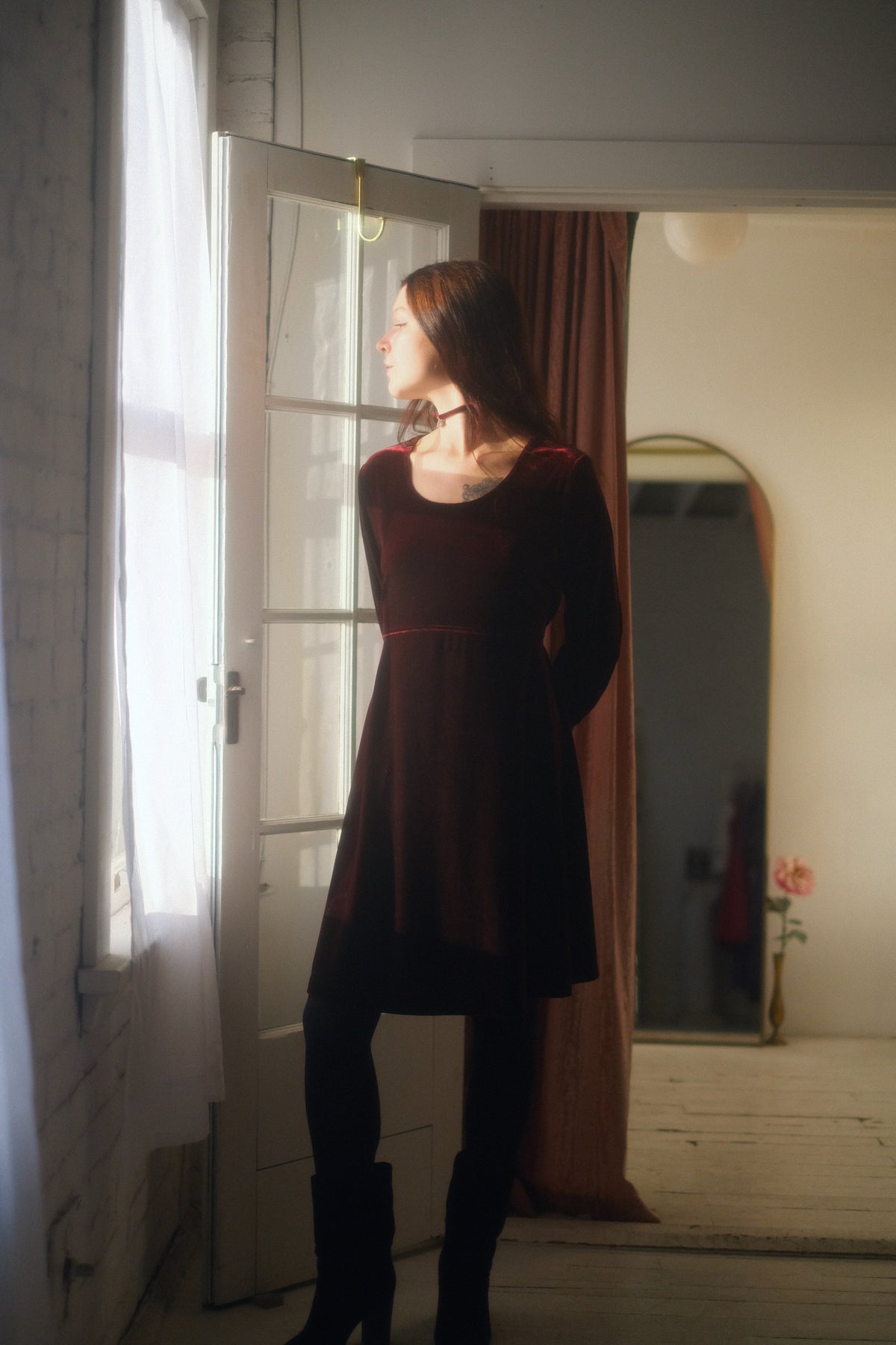 1990s Garnet Velvet Dress