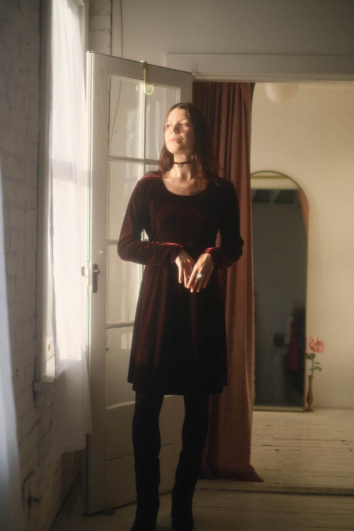 1990s Garnet Velvet Dress