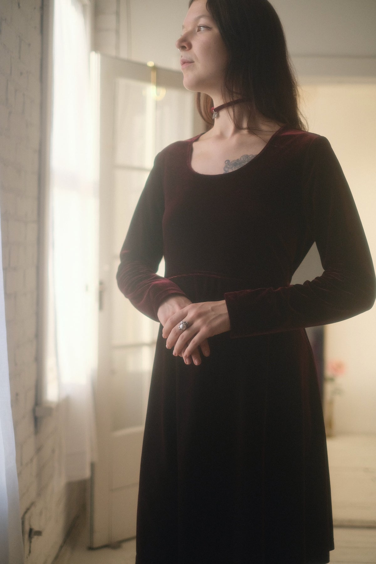 1990s Garnet Velvet Dress