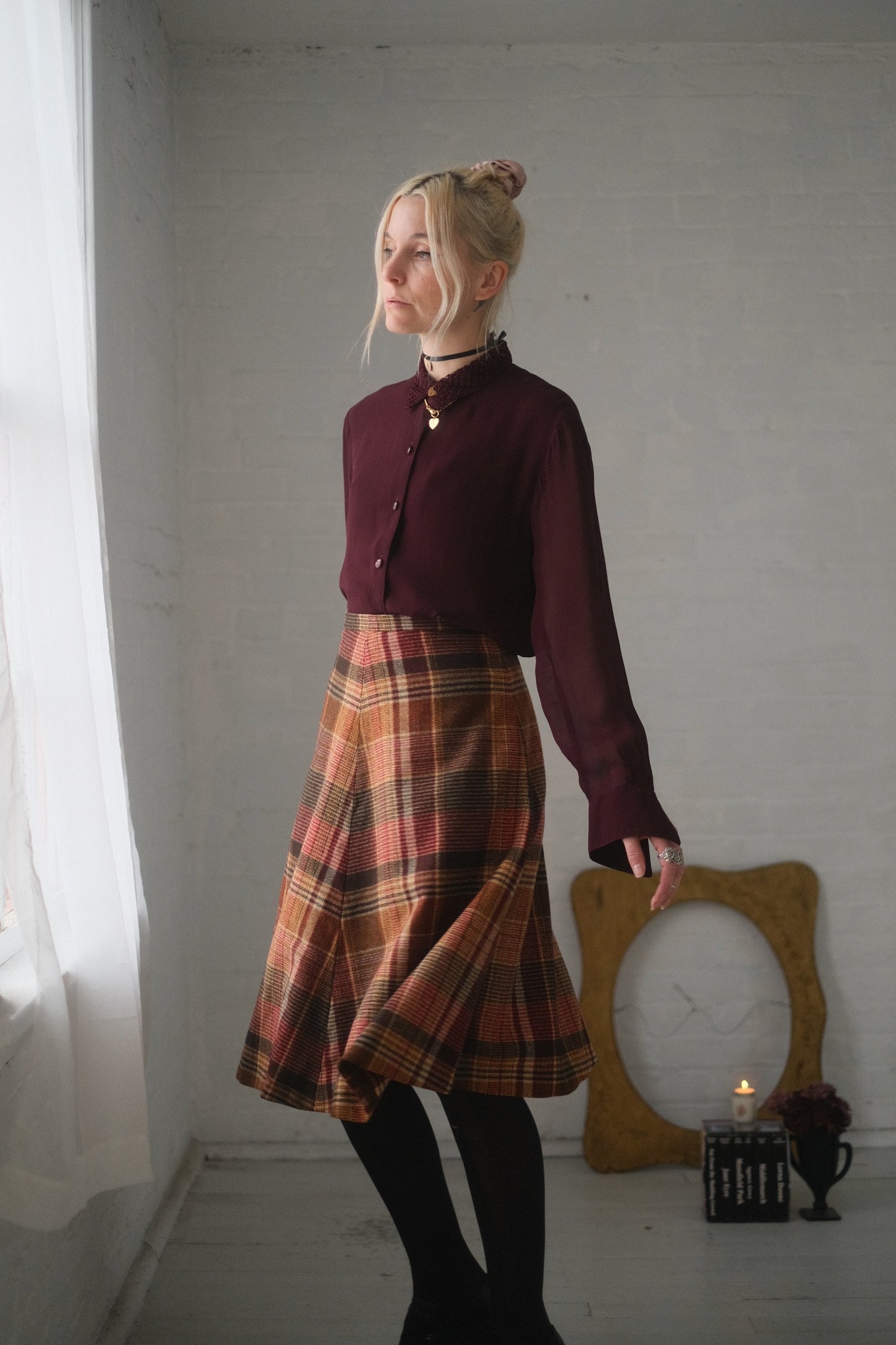 1970s Sienna Plaid Wool Skirt