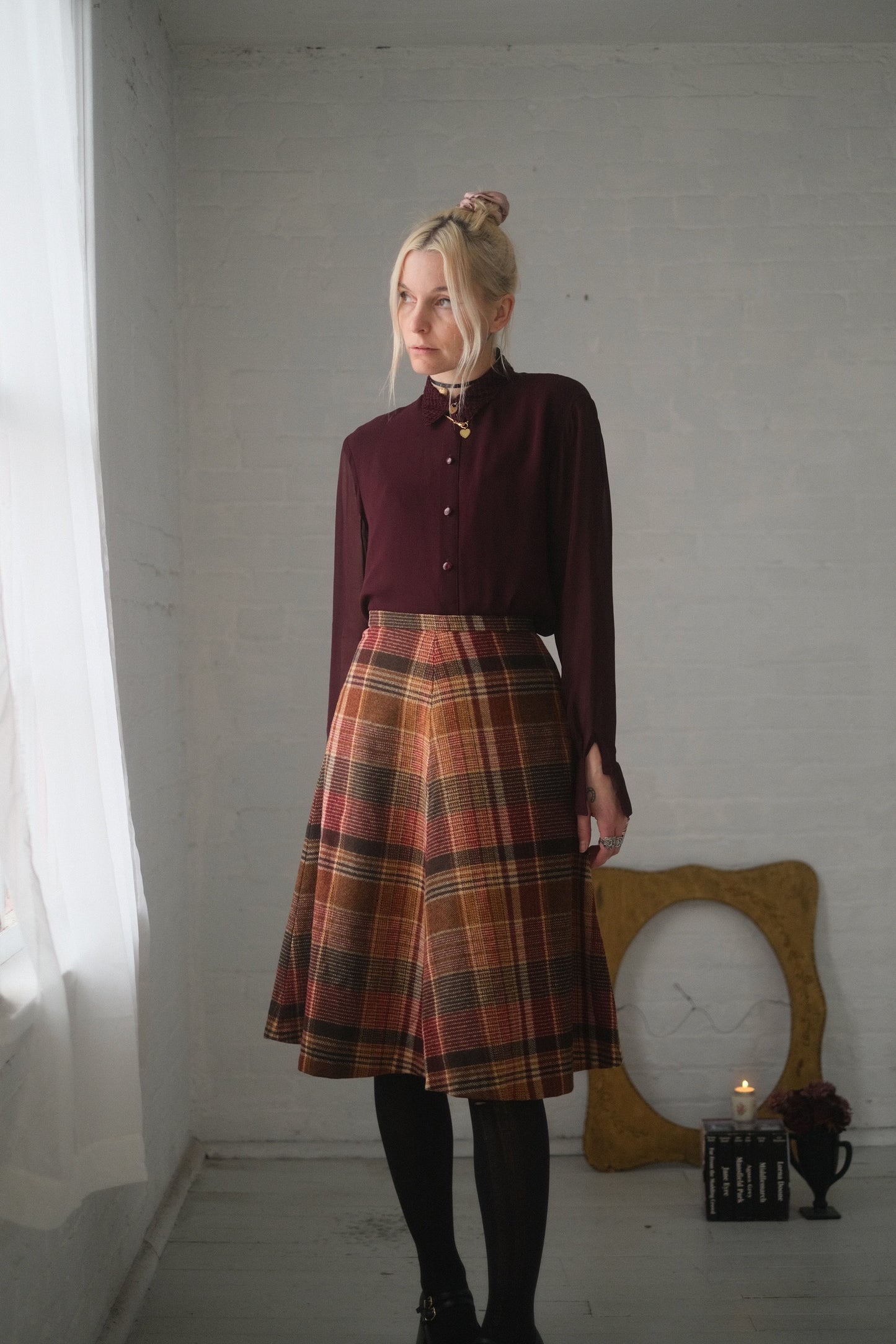 1970s Sienna Plaid Wool Skirt