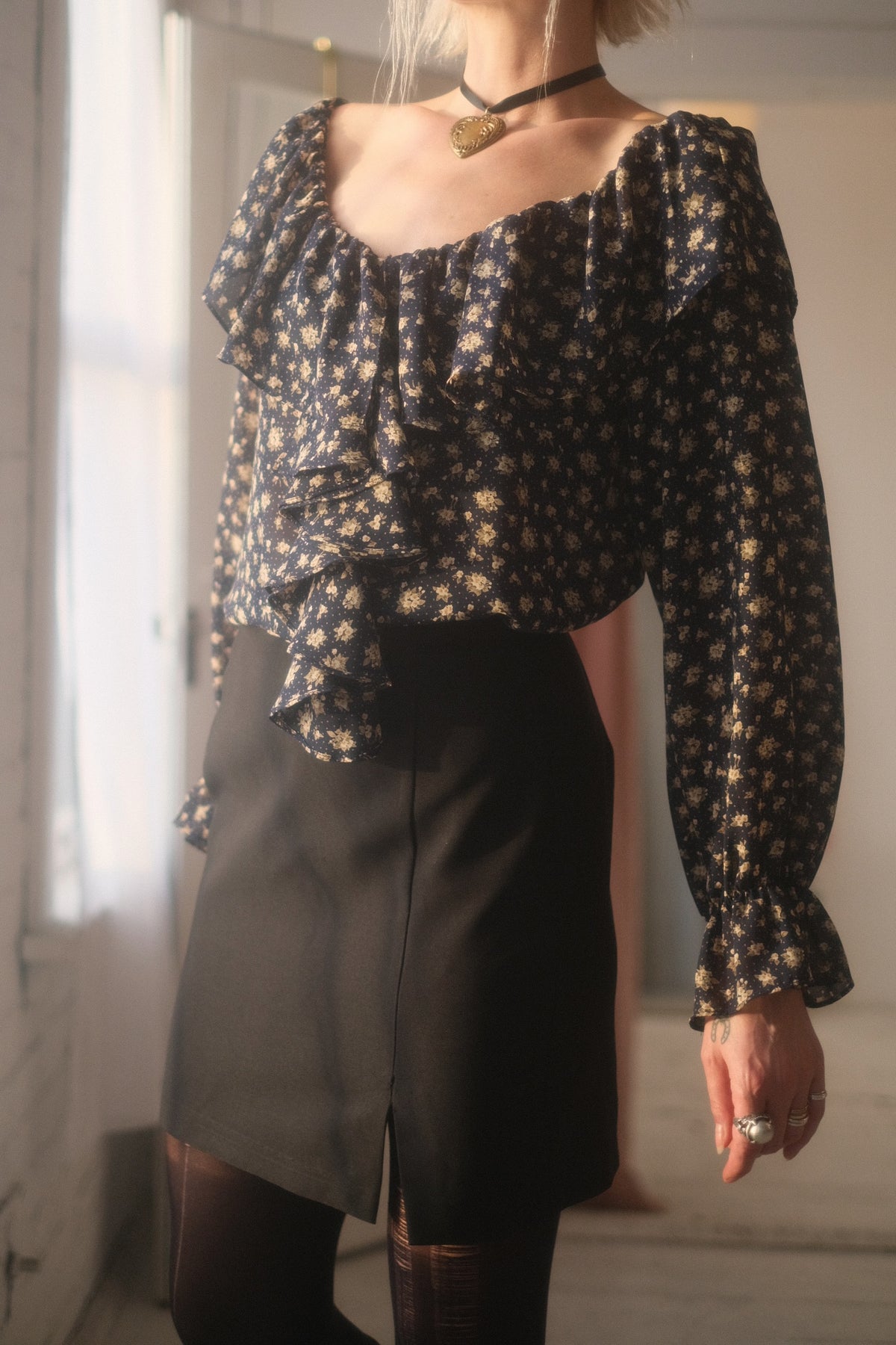 1980s Bouquet Ruffle Blouse