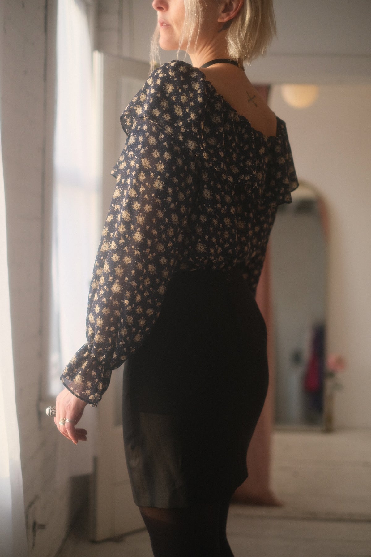 1980s Bouquet Ruffle Blouse