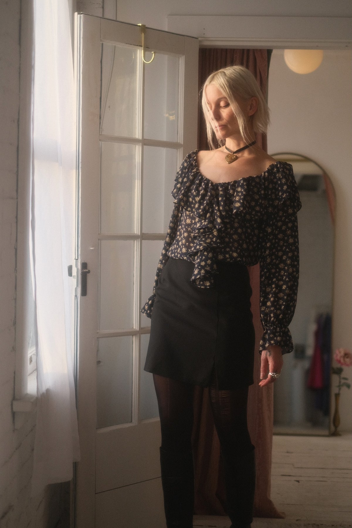 1980s Bouquet Ruffle Blouse