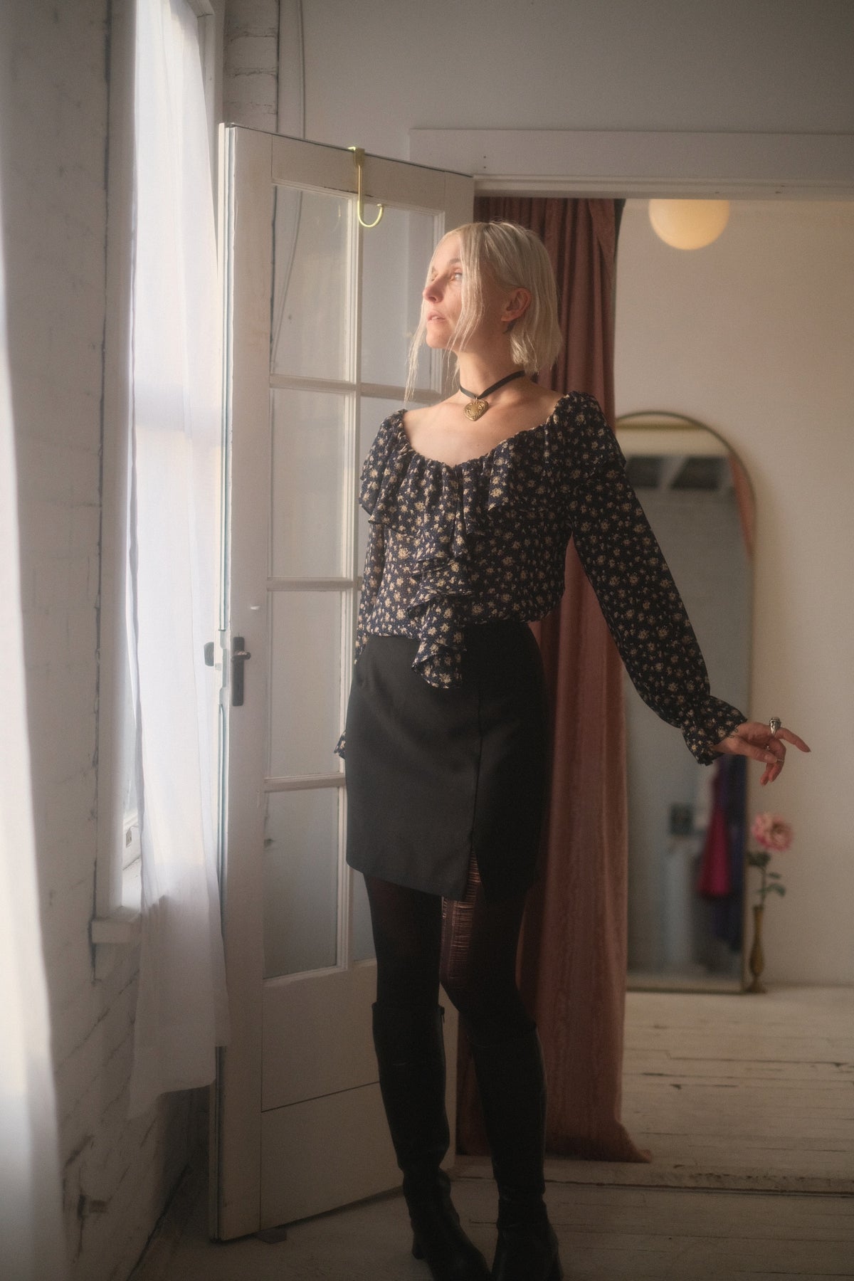 1980s Bouquet Ruffle Blouse