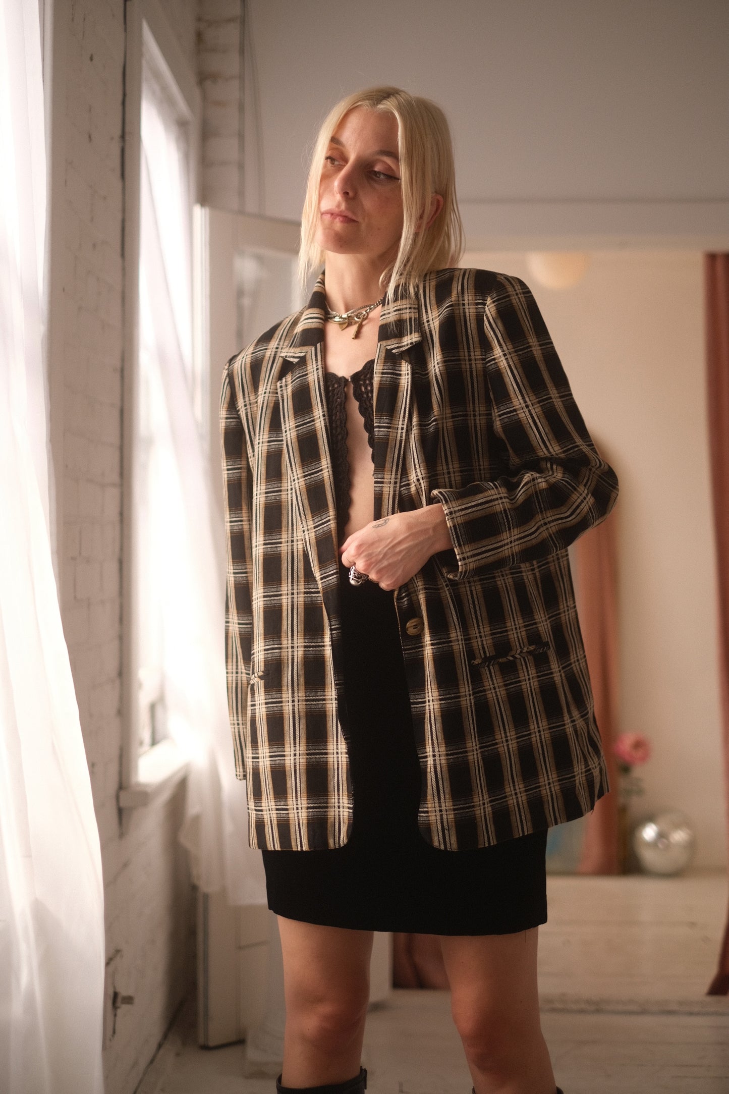 1990s Plaid Linen Jacket