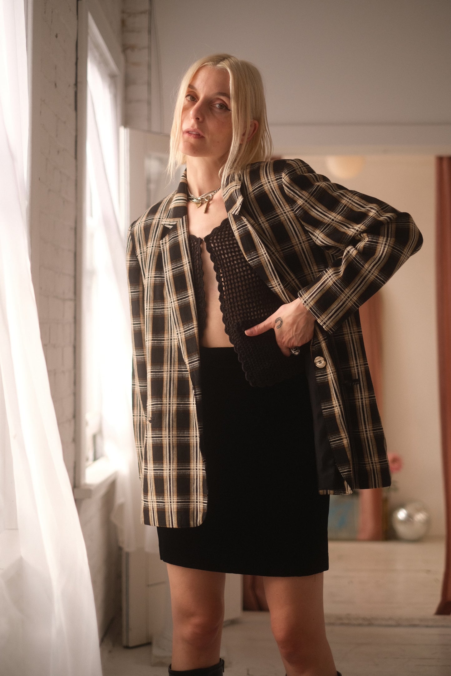 1990s Plaid Linen Jacket