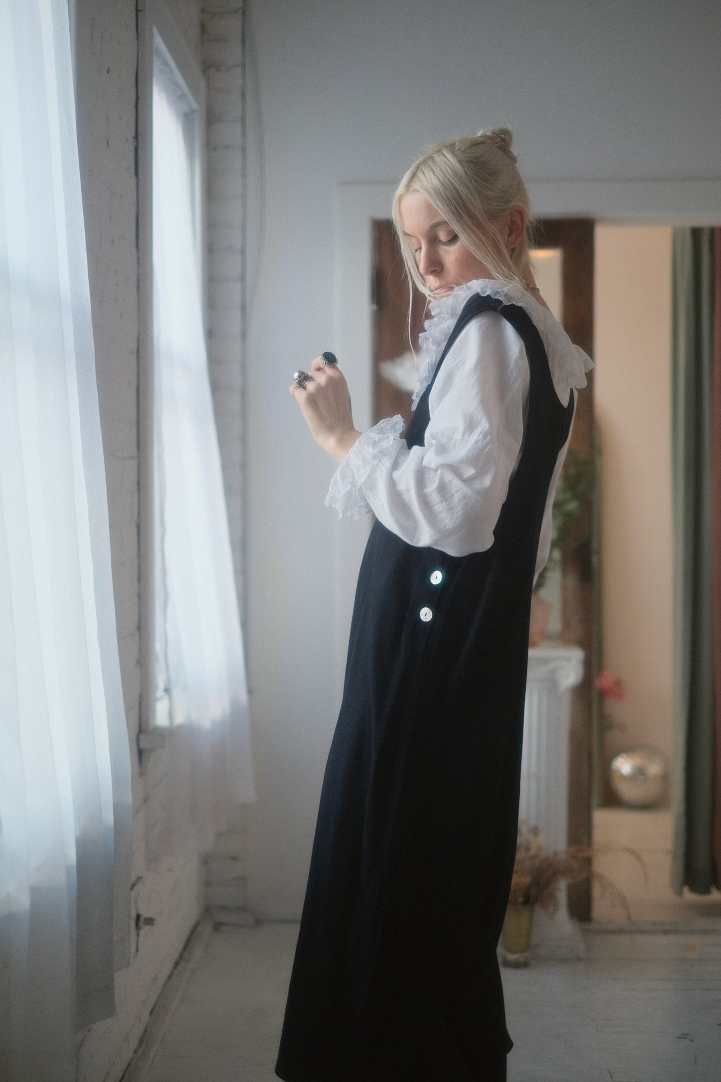 1980s Noir Pinafore Dress