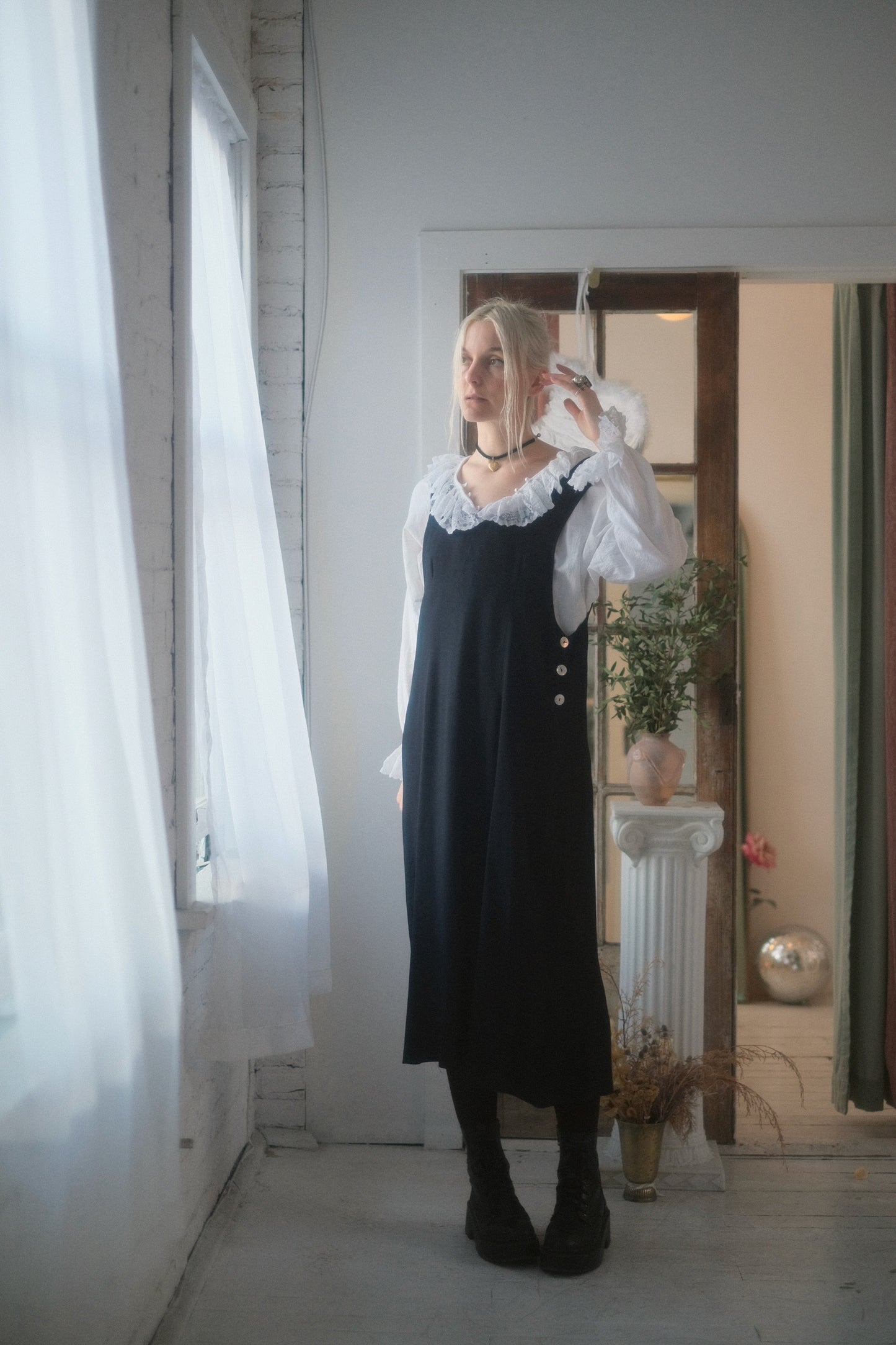 1980s Noir Pinafore Dress