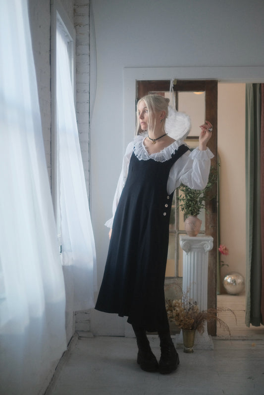 1980s Noir Pinafore Dress