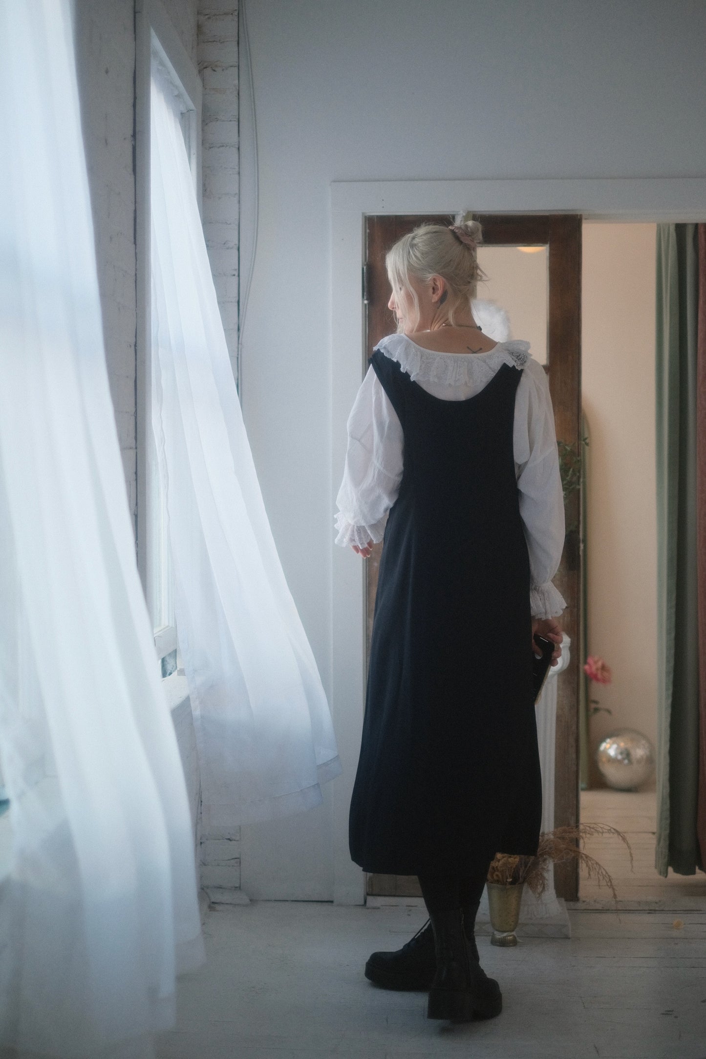 1980s Noir Pinafore Dress