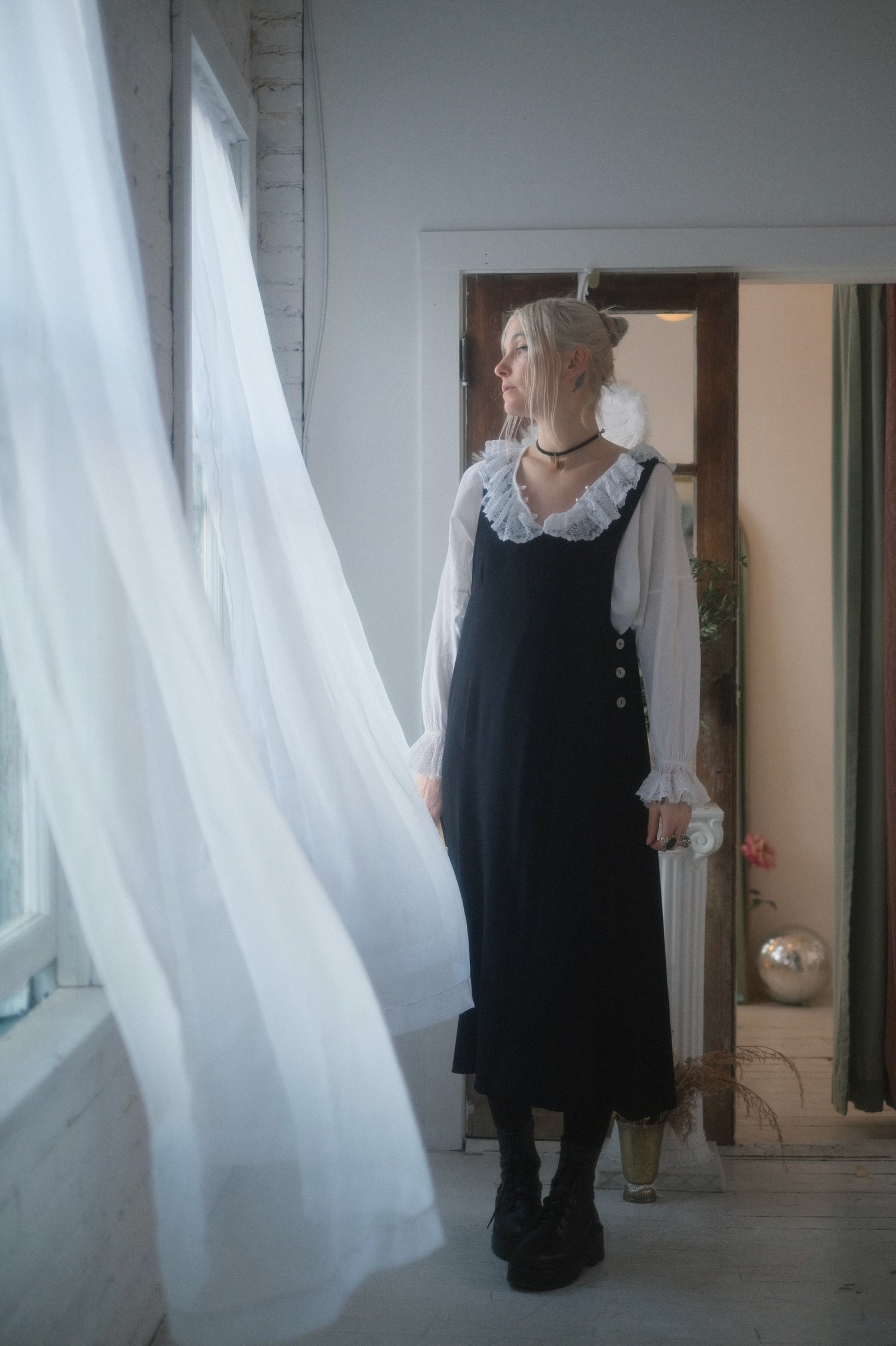 1980s Noir Pinafore Dress