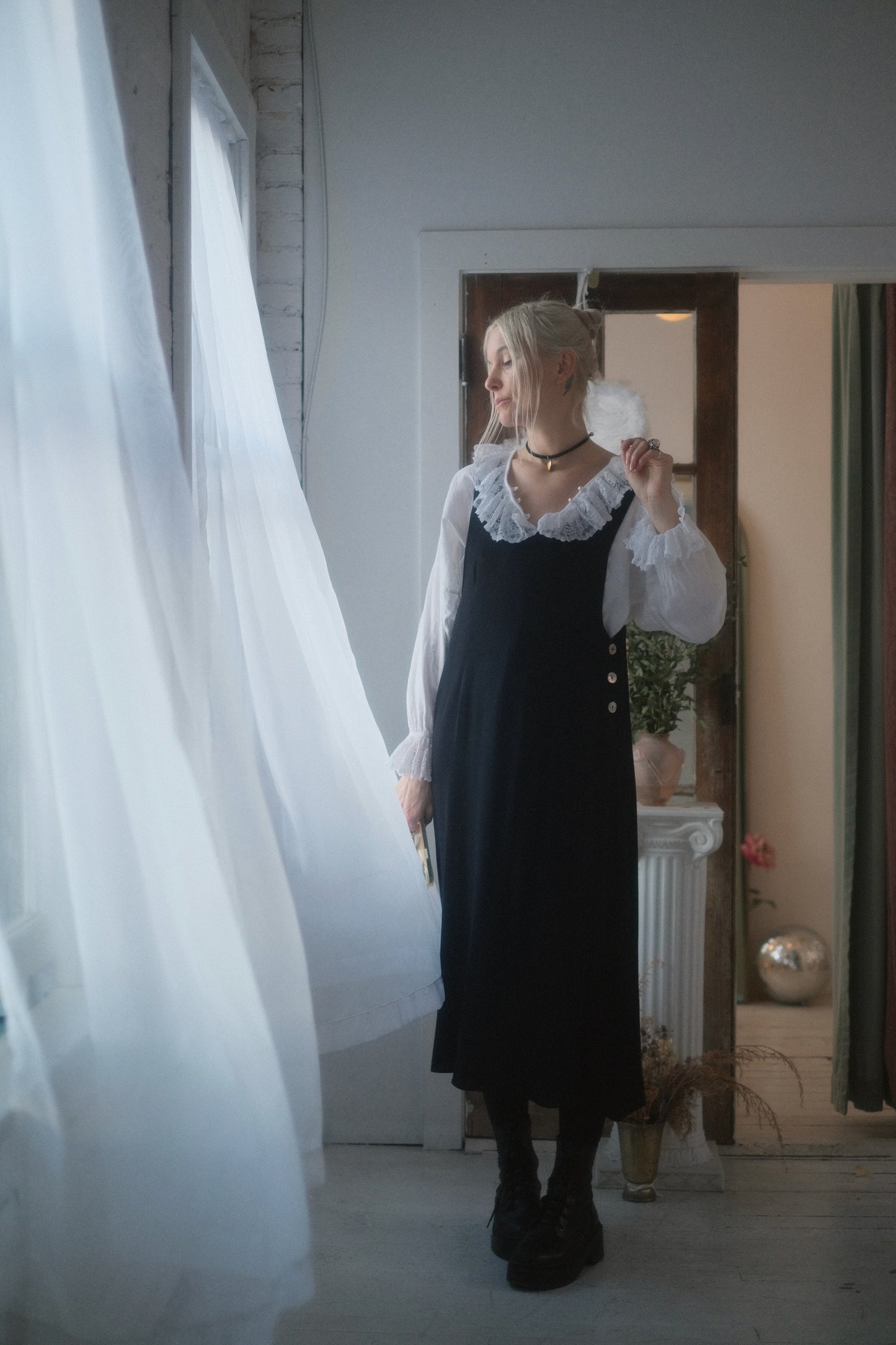 1980s Noir Pinafore Dress