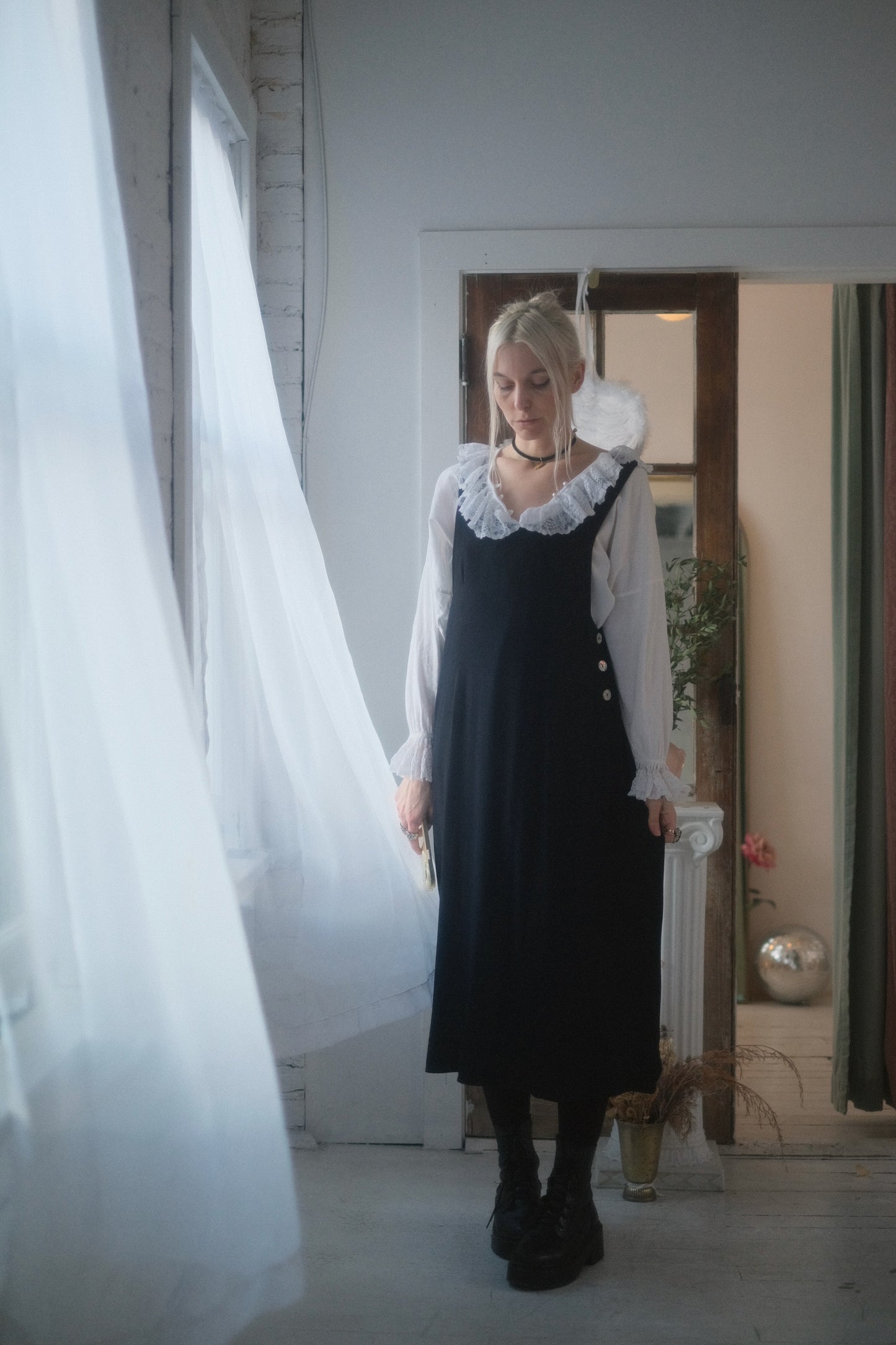 1980s Noir Pinafore Dress