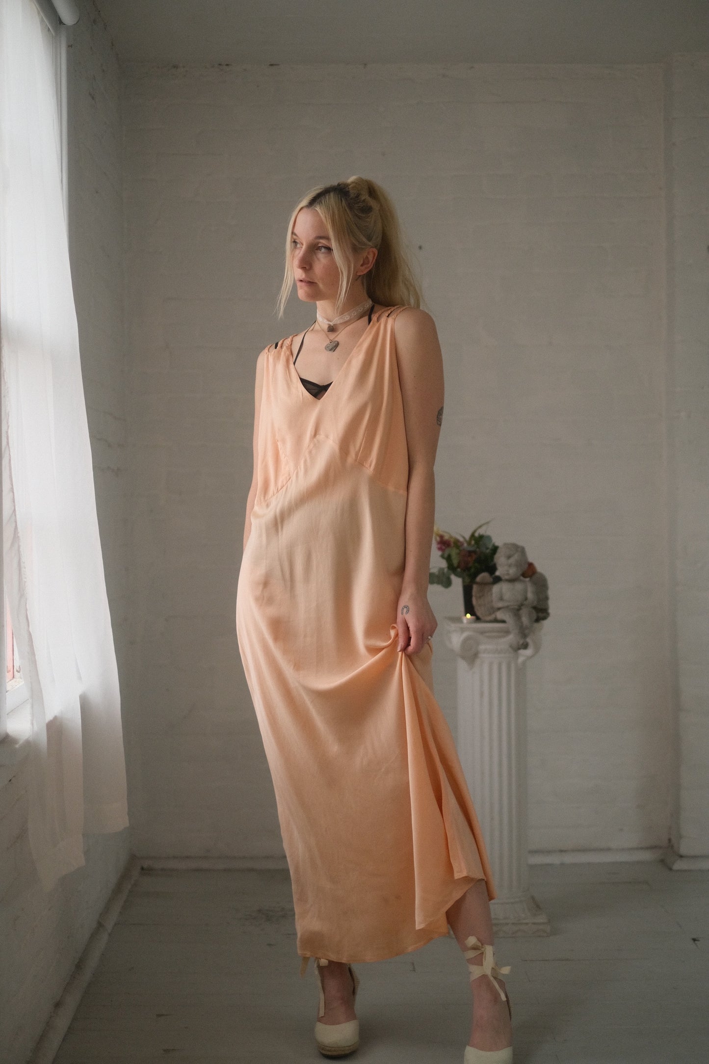 1940s Peach Romantic Slip Gown
