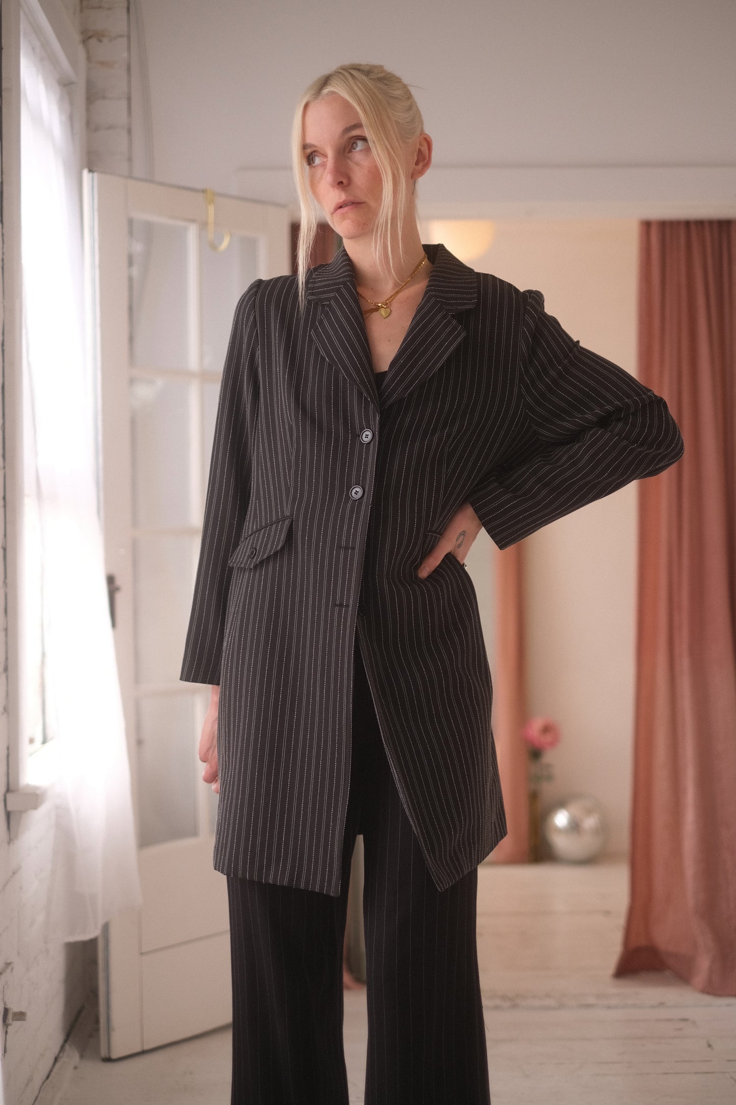 1990s Pinstripe Long Blazer