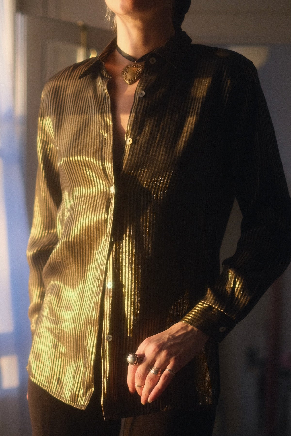1990s Metallic Button Up