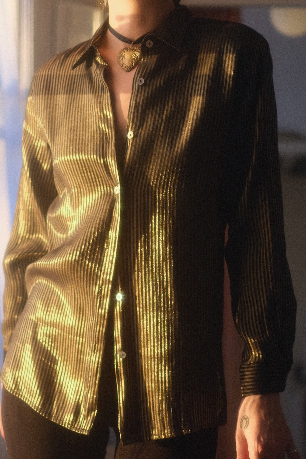 1990s Metallic Button Up