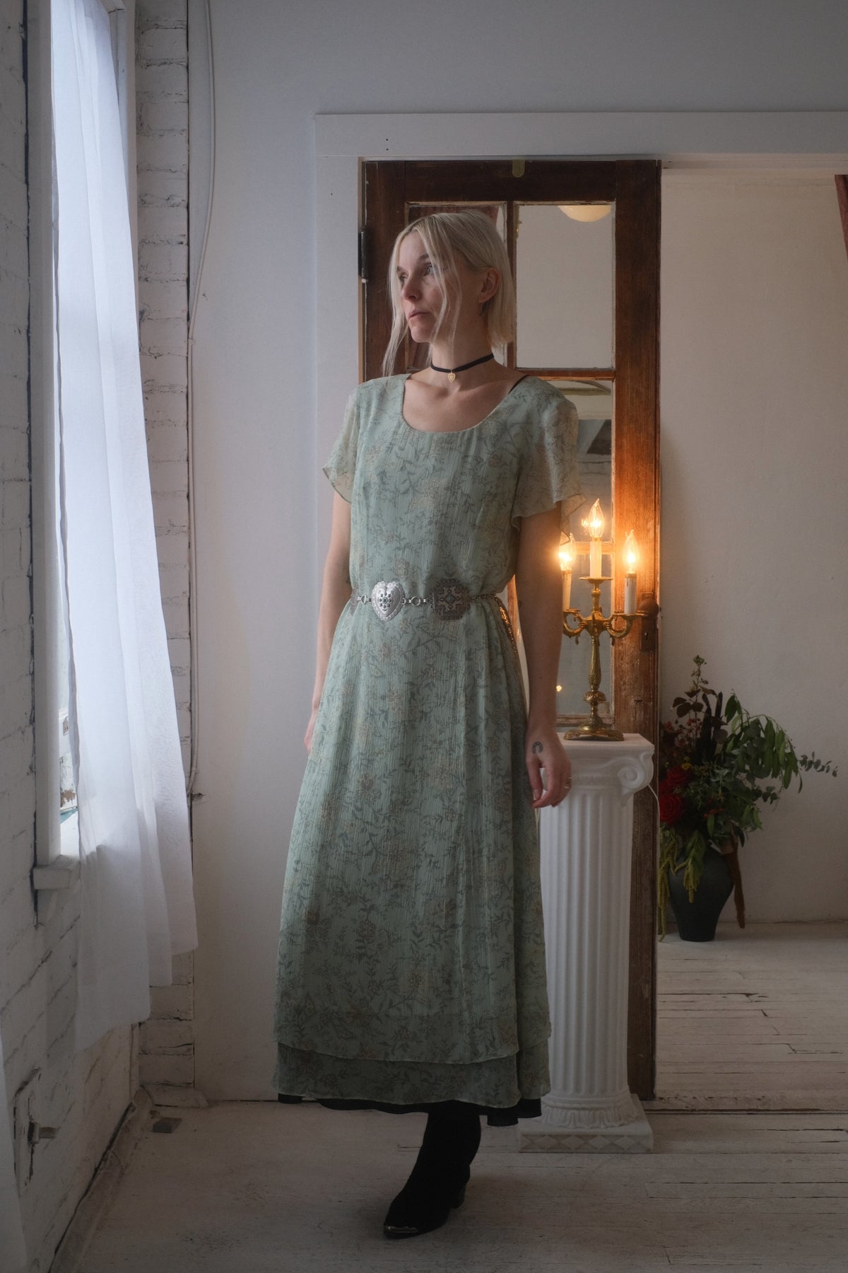 2000s Silk Sage Flora Dress