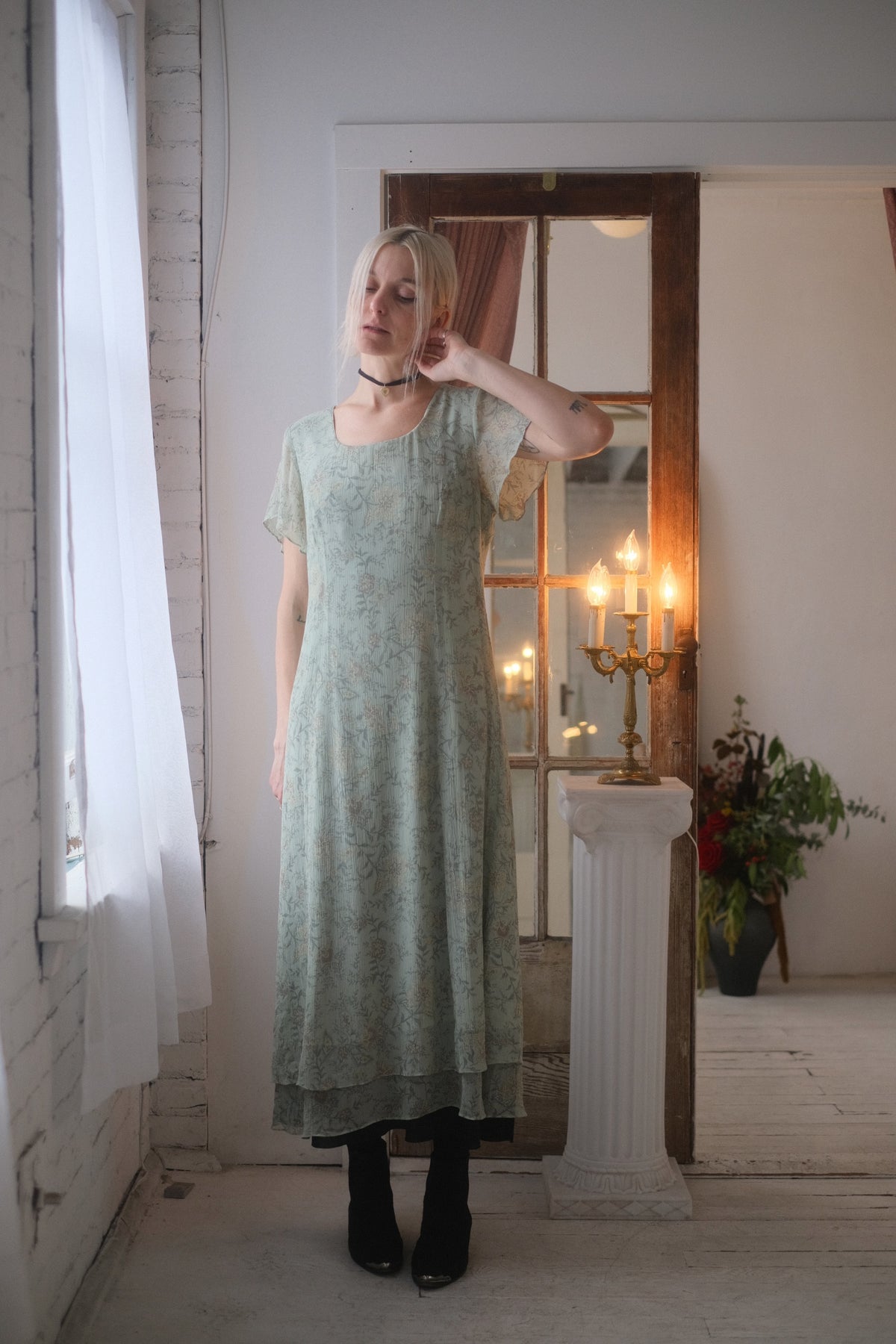 2000s Silk Sage Flora Dress