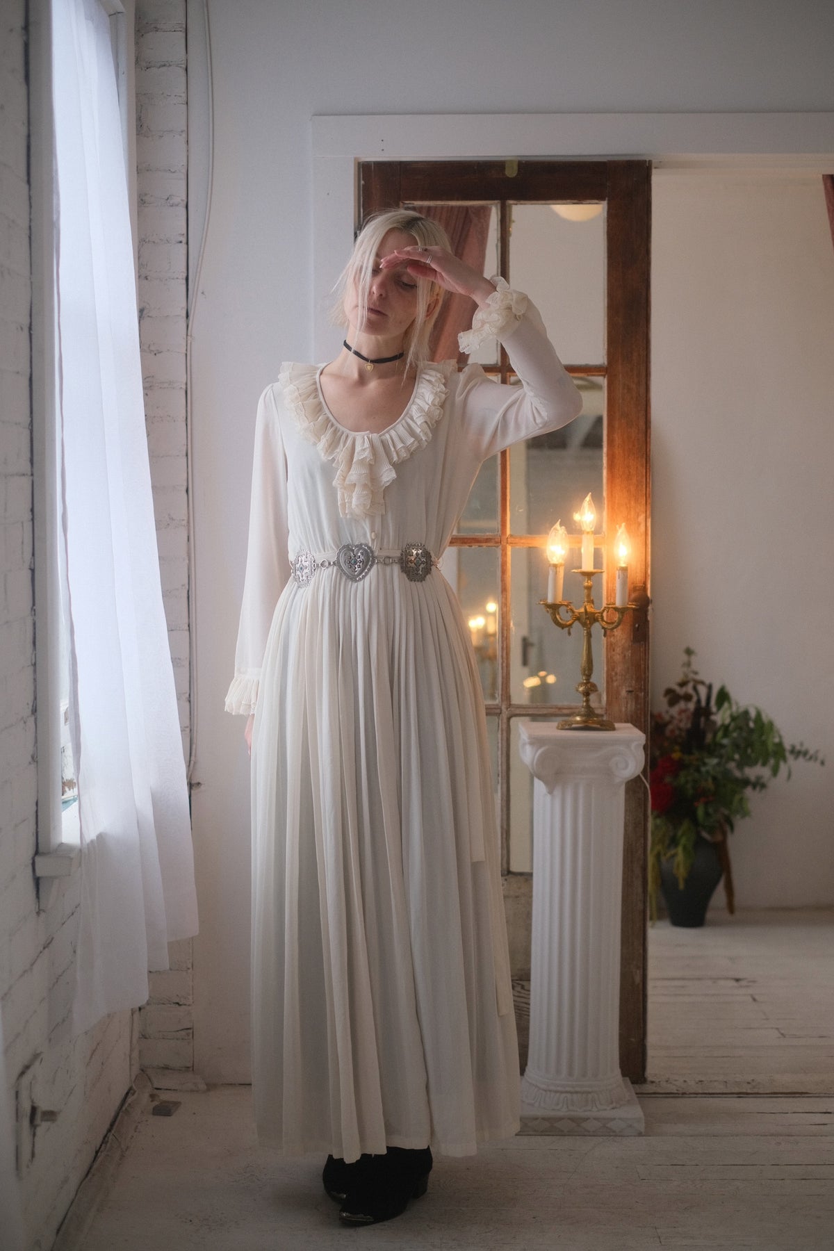 1970s Cream Ruffle Gown