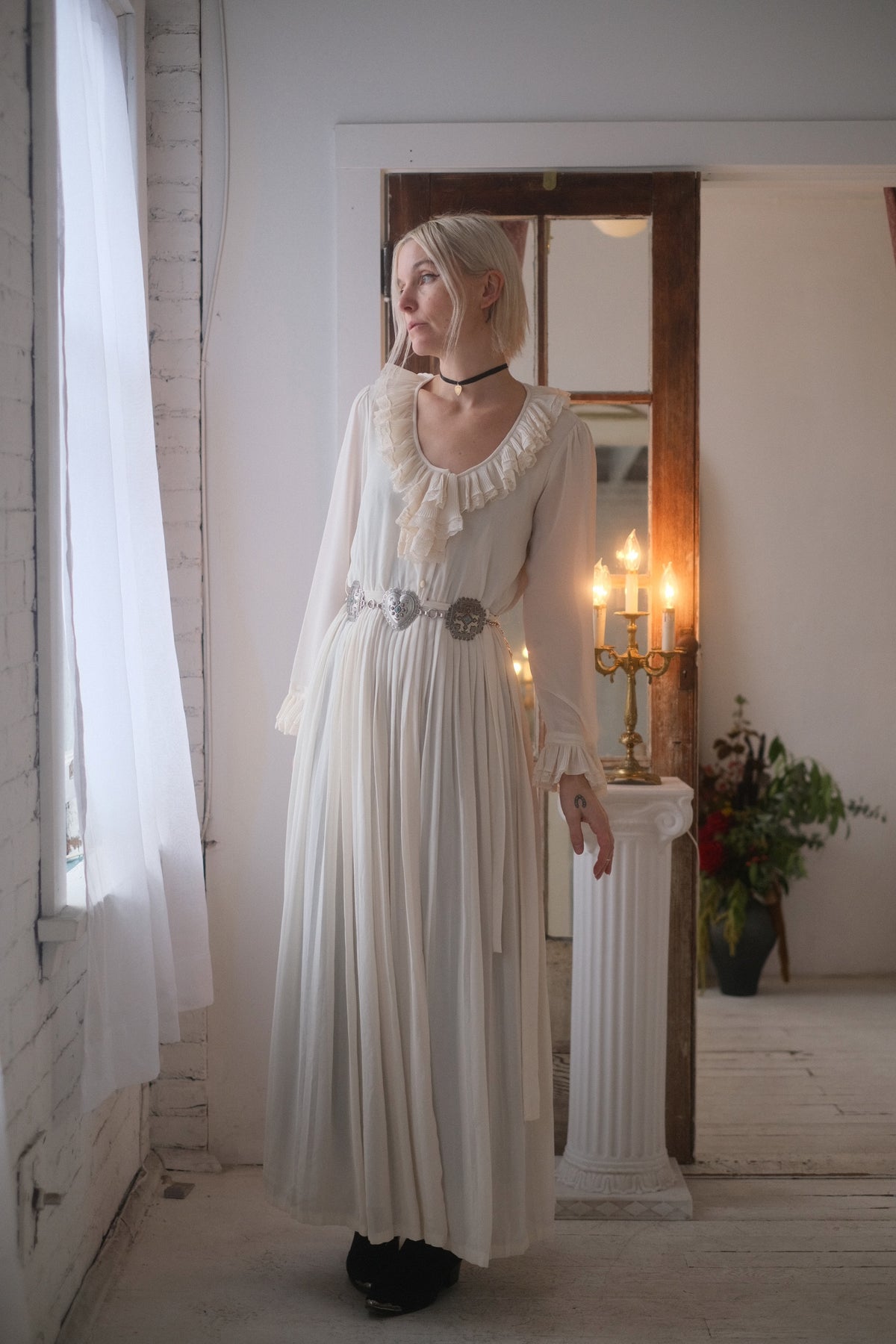 1970s Cream Ruffle Gown