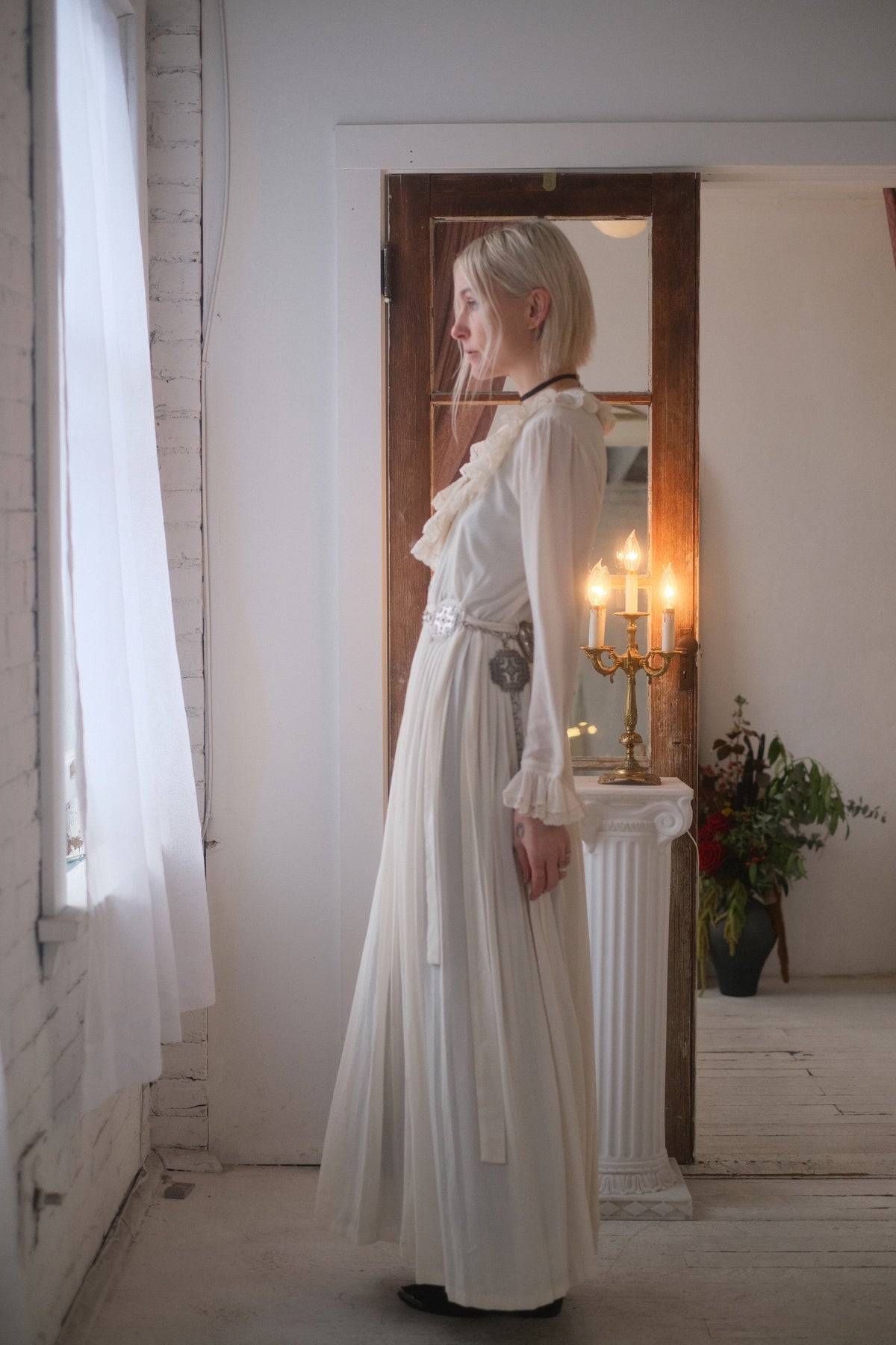 1970s Cream Ruffle Gown