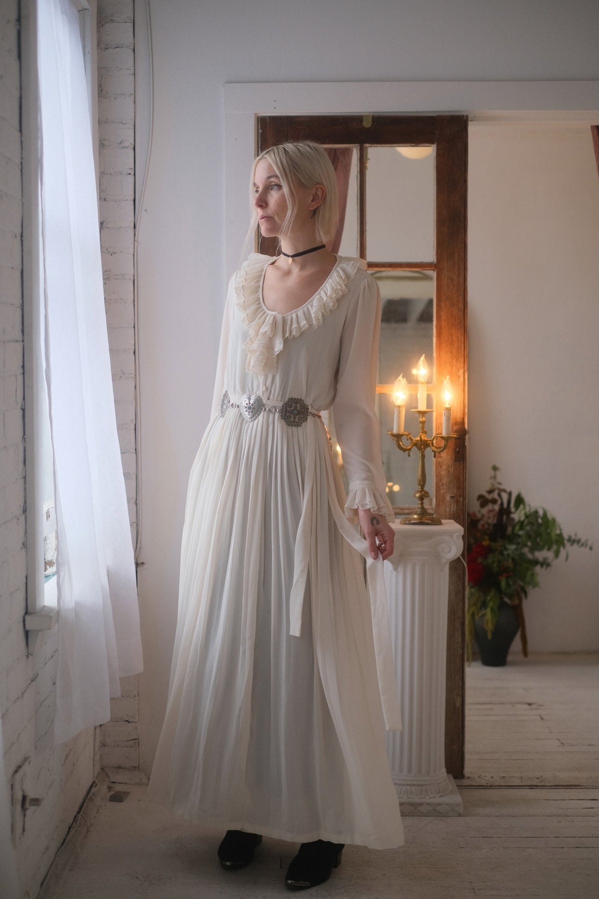 1970s Cream Ruffle Gown
