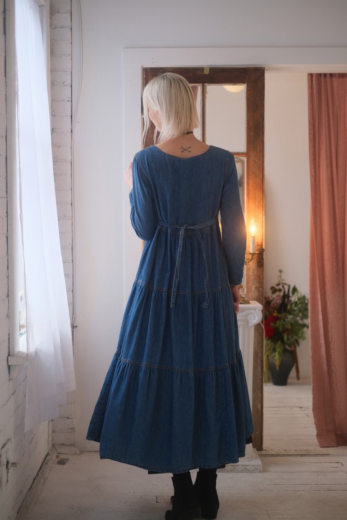 1990s Tiered Denim Dress