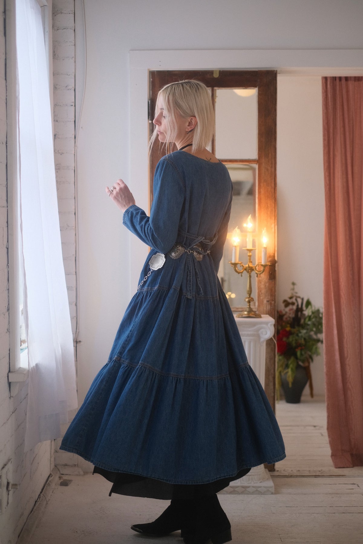 1990s Tiered Denim Dress
