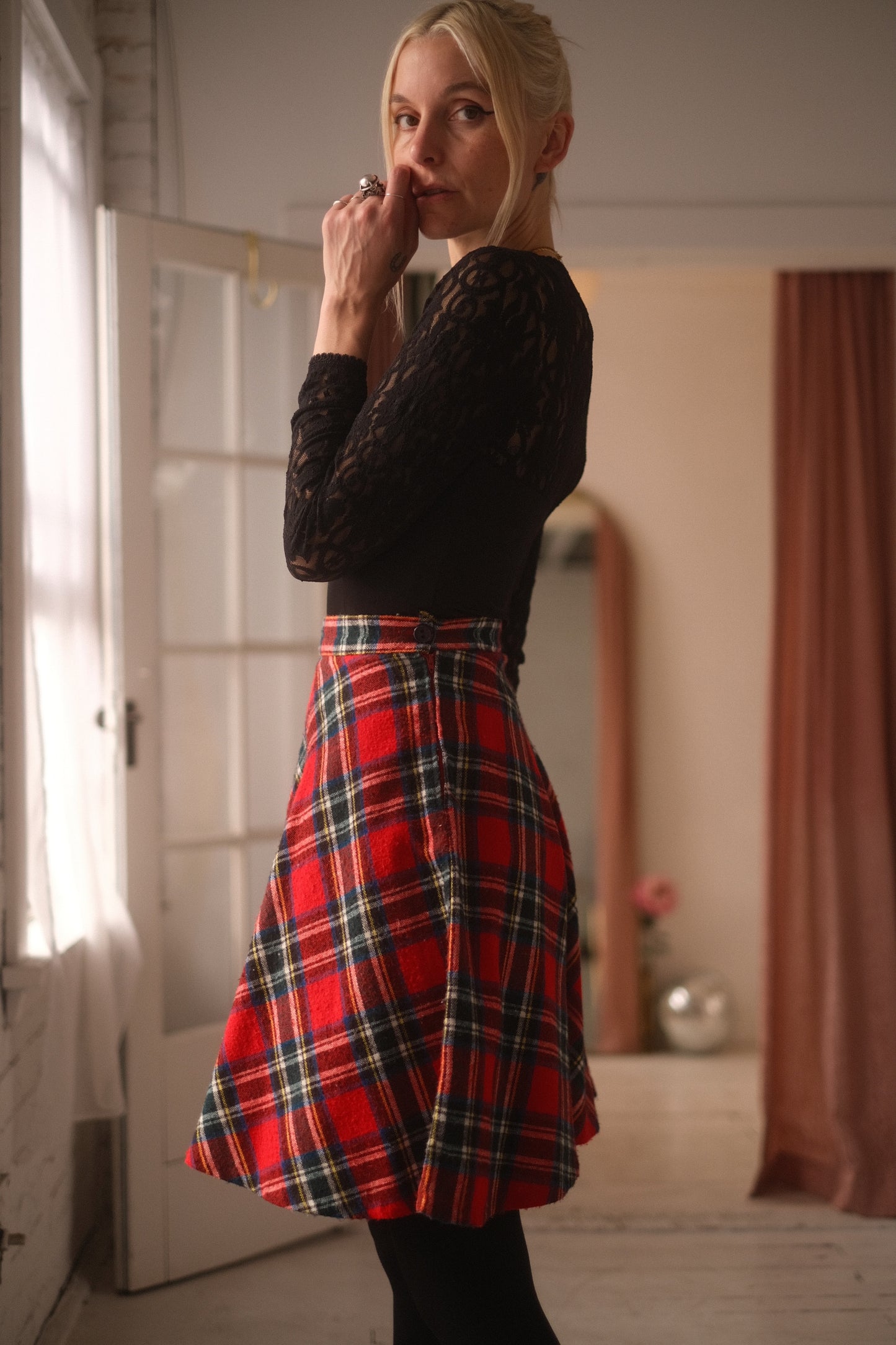 1970s Plaid Midi Skirt