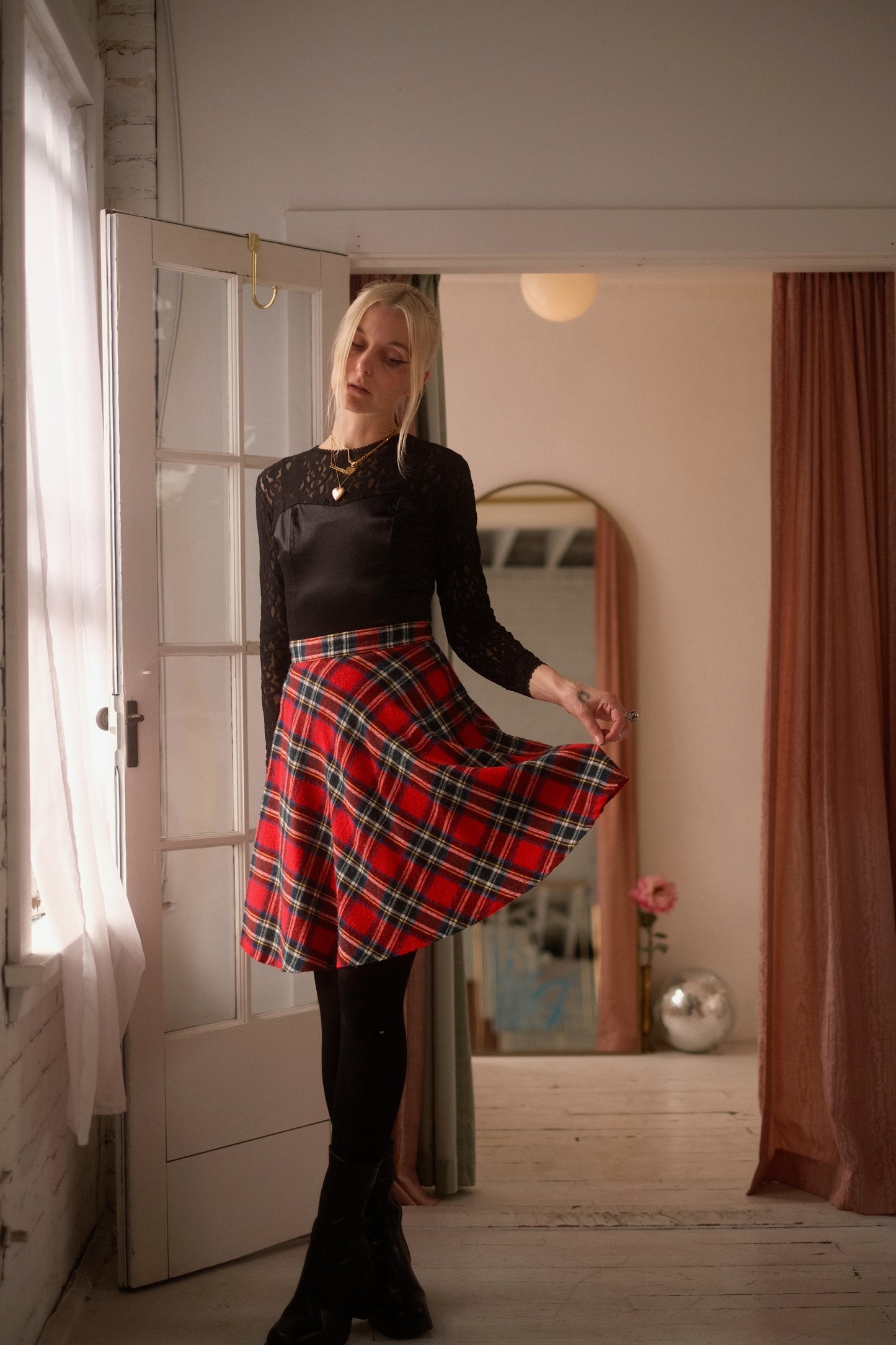 1970s Plaid Midi Skirt