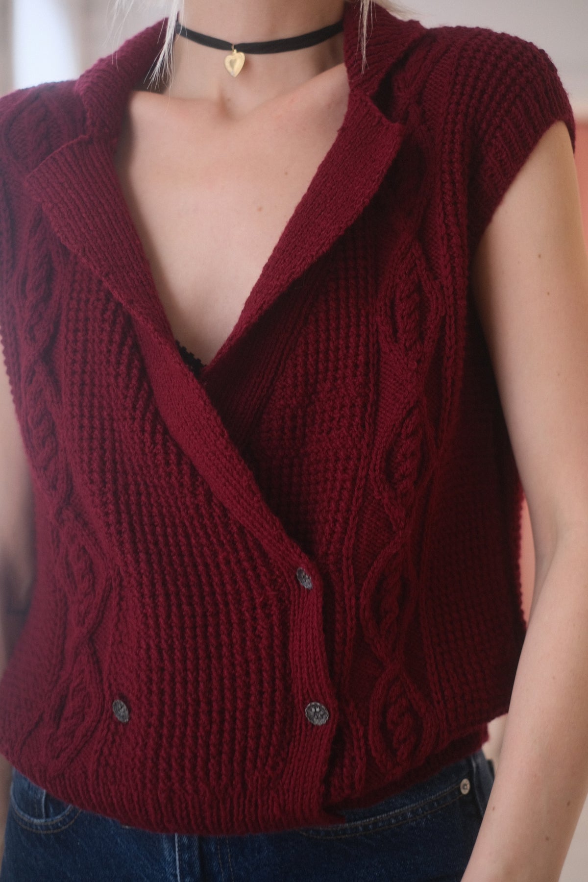 Hand Knit Merlot Vest
