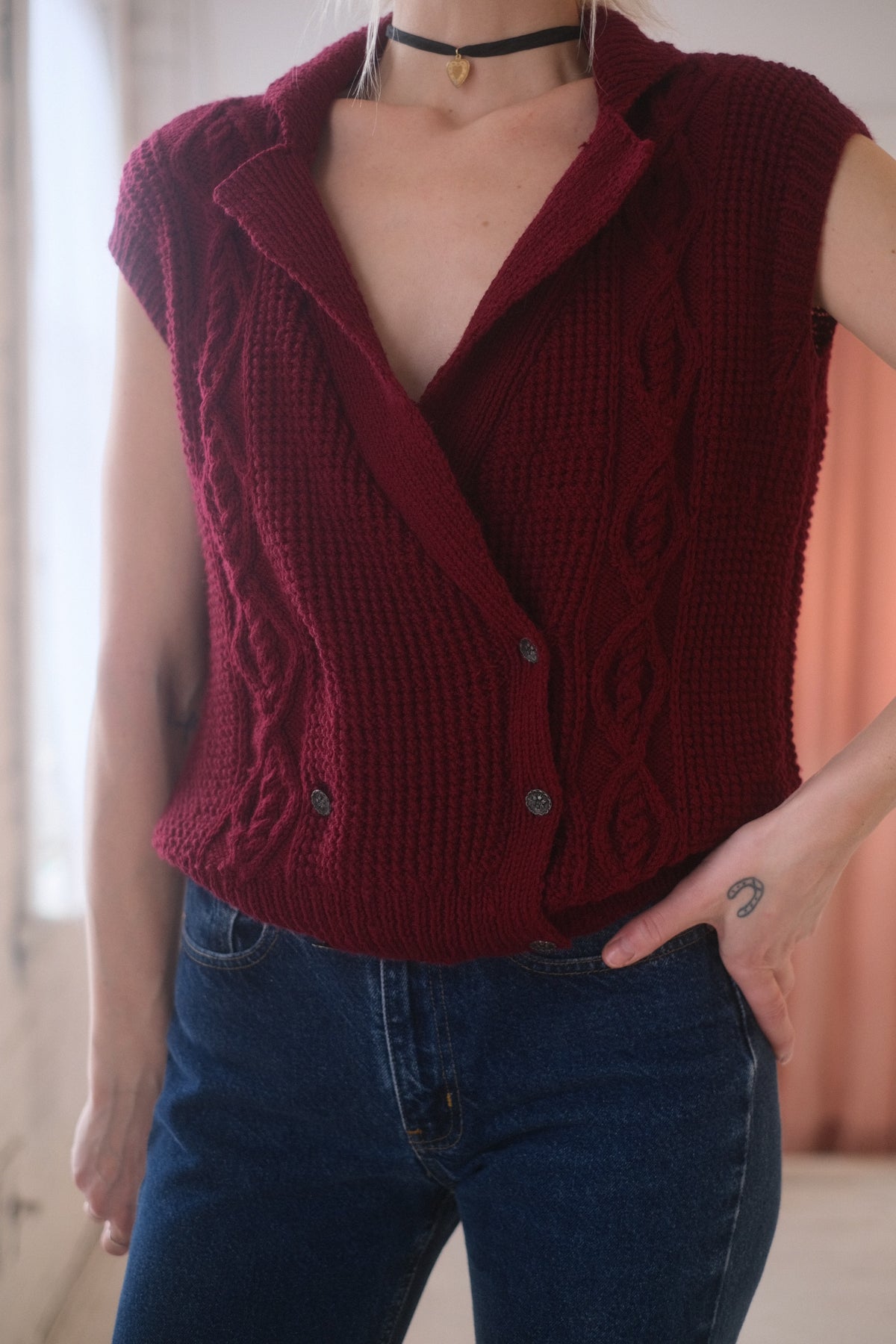 Hand Knit Merlot Vest