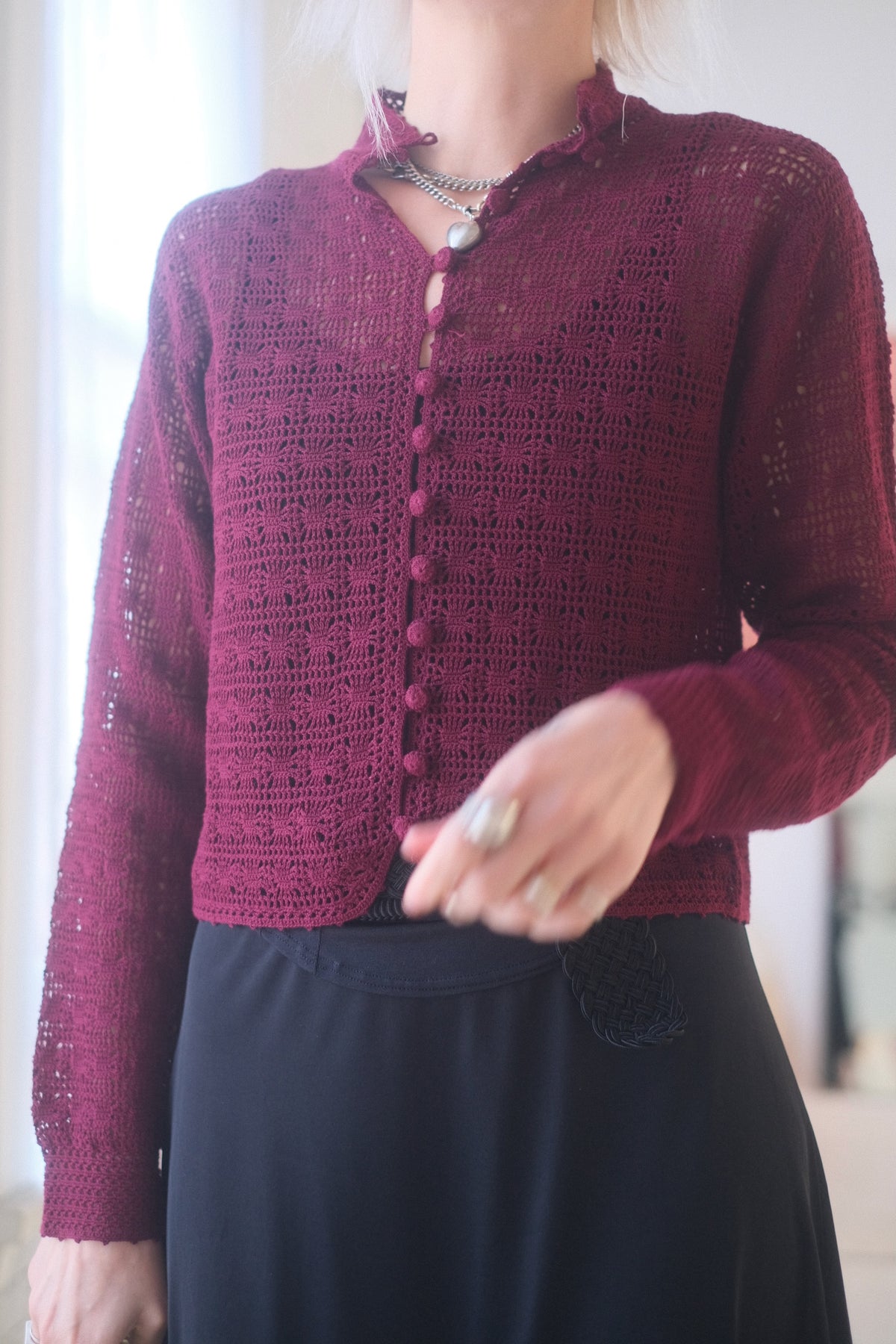 1990s Merlot Crochet Top