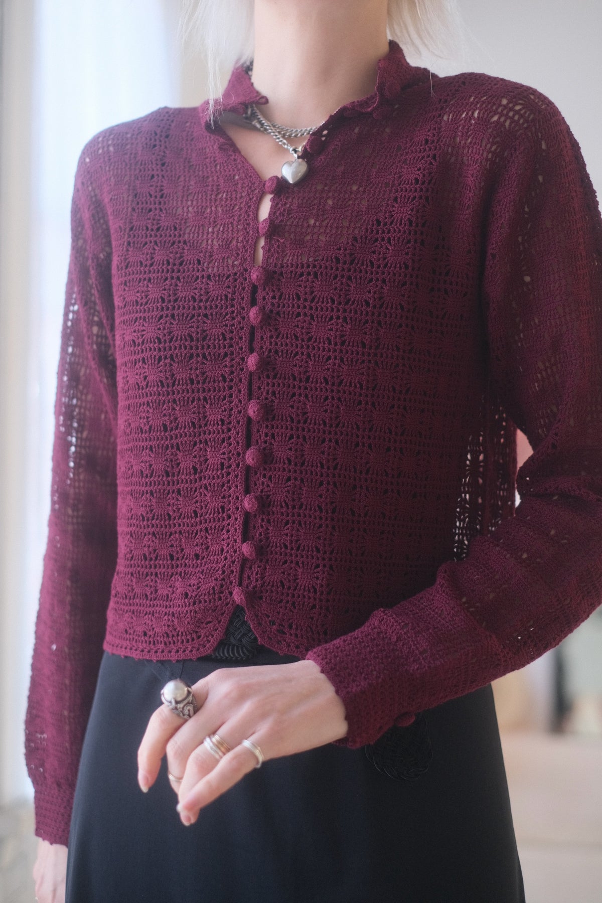 1990s Merlot Crochet Top