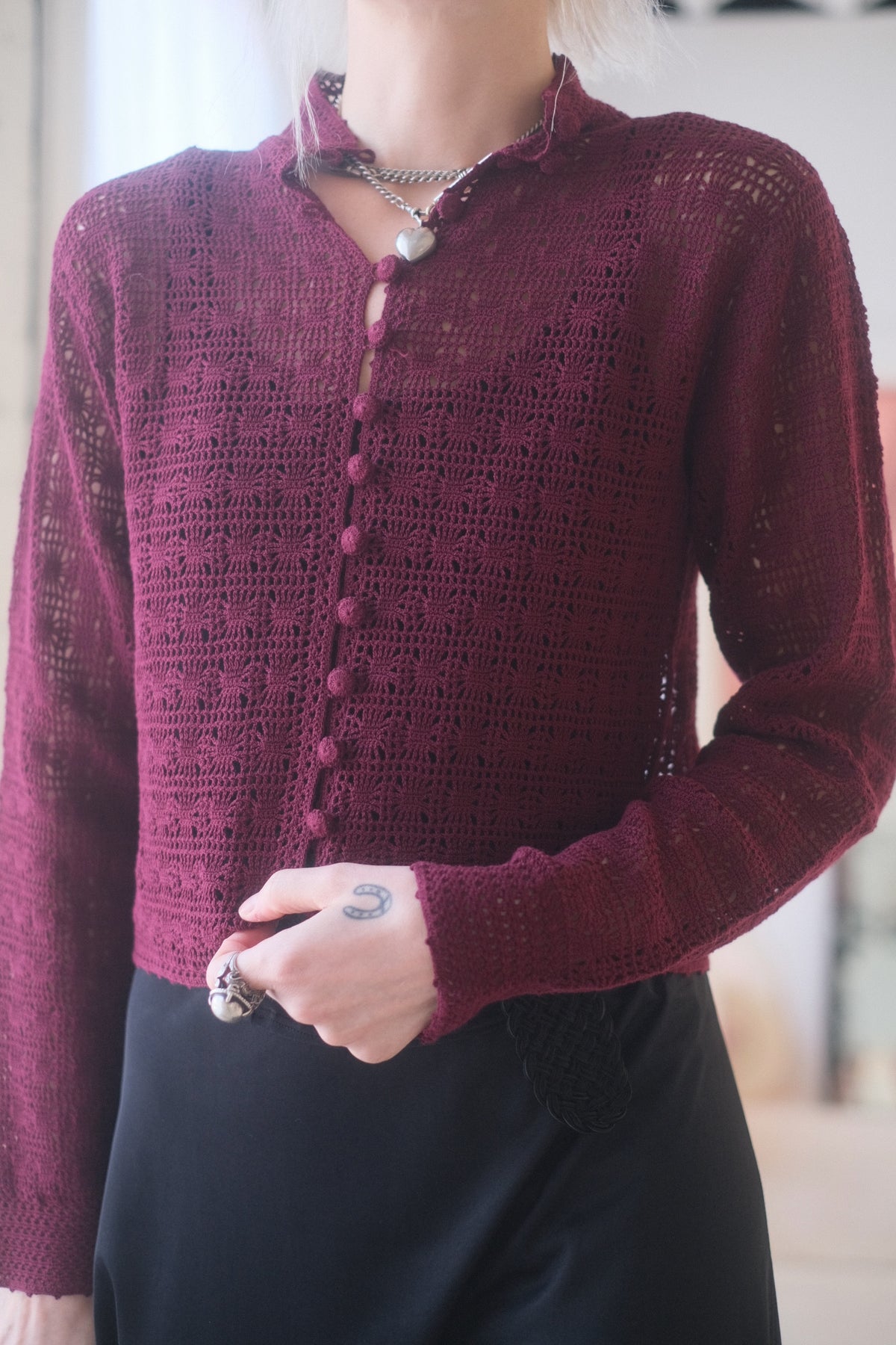 1990s Merlot Crochet Top
