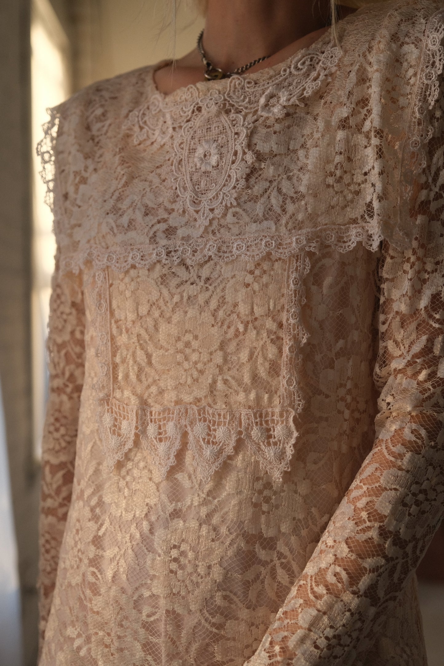 1980s Peach Lace Dress