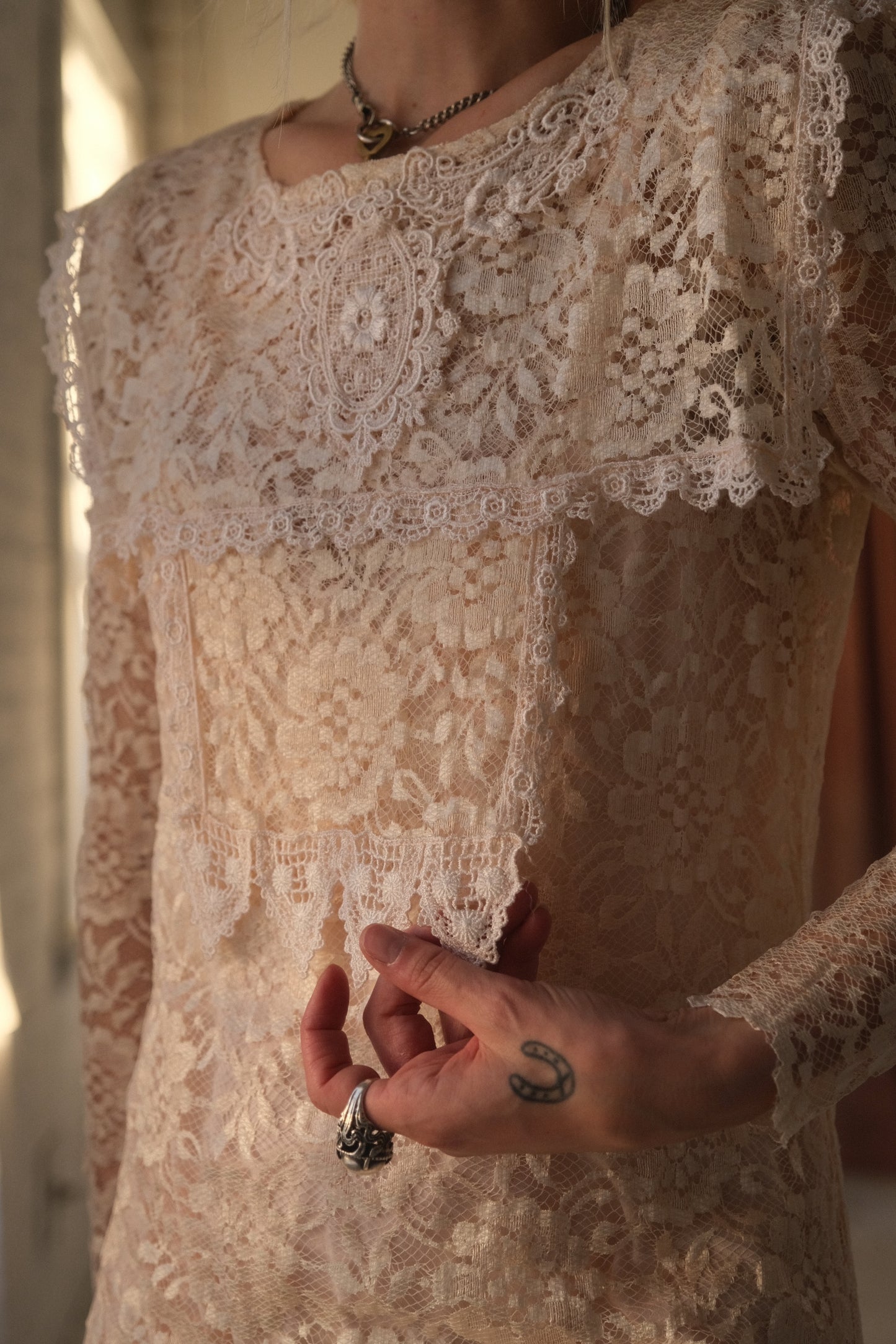 1980s Peach Lace Dress