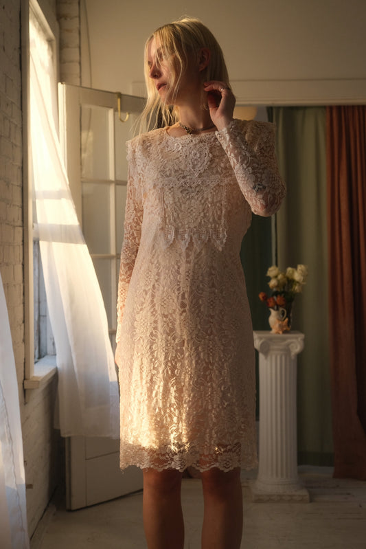 1980s Peach Lace Dress