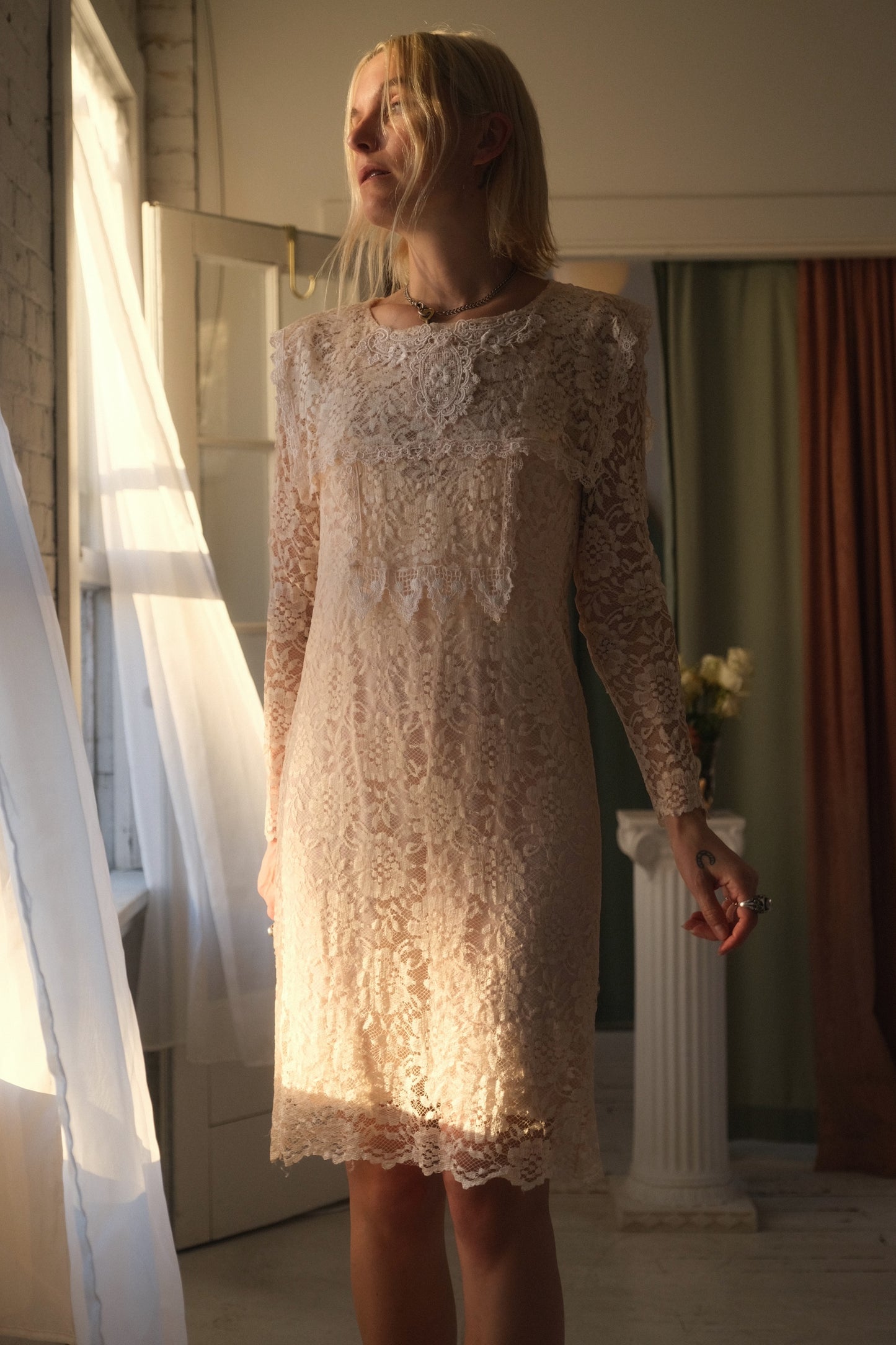 1980s Peach Lace Dress