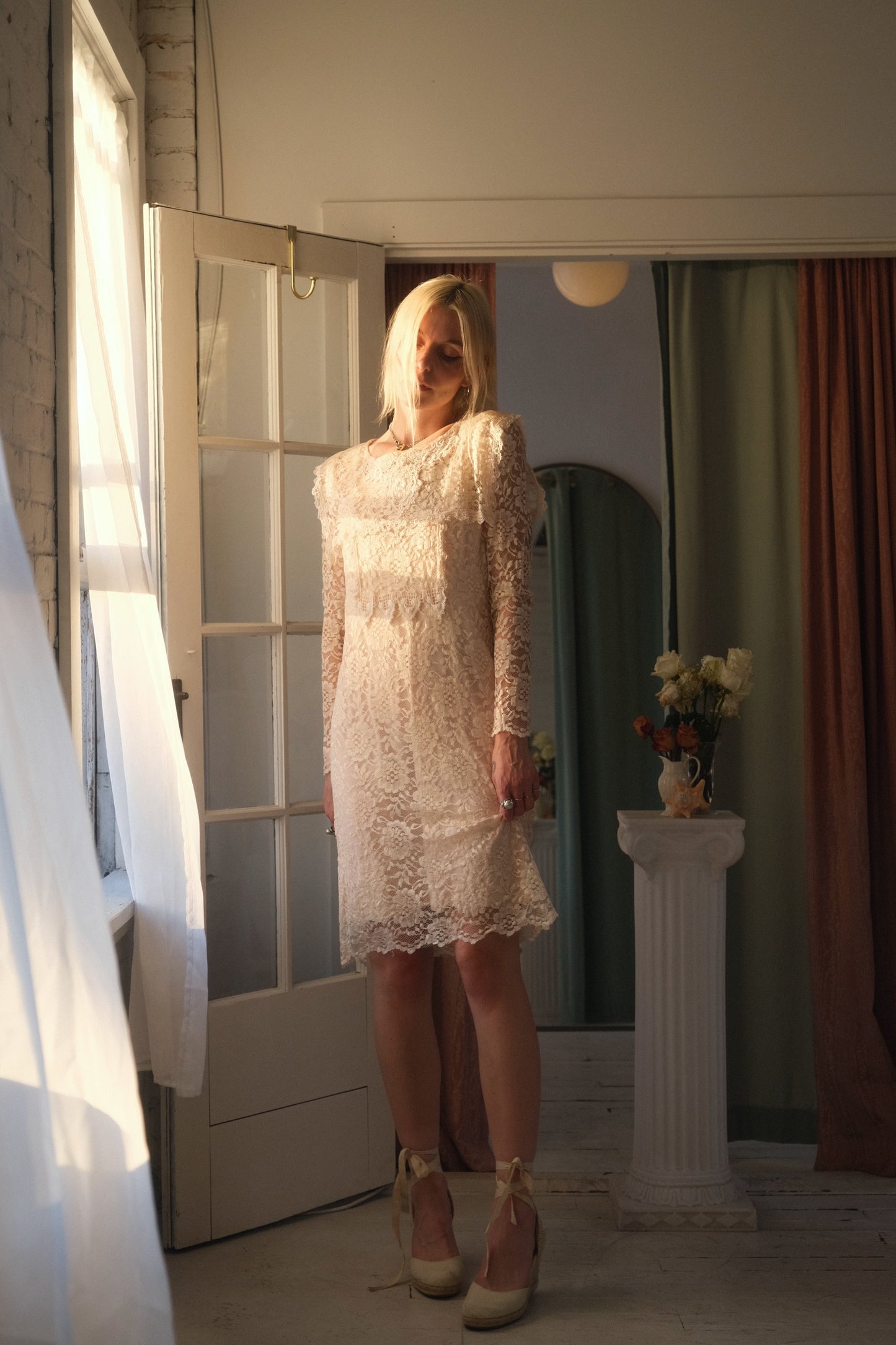 1980s Peach Lace Dress