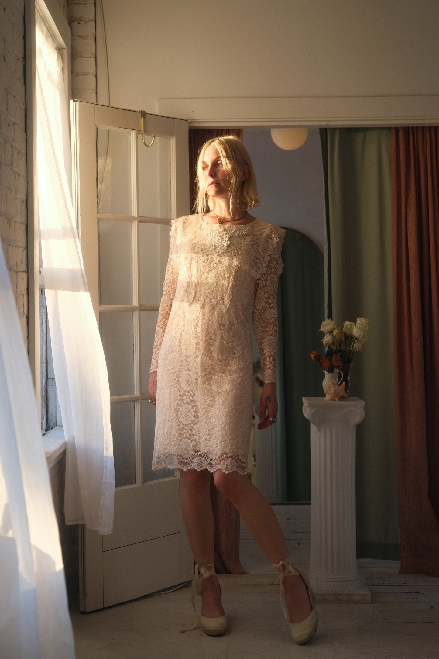 1980s Peach Lace Dress